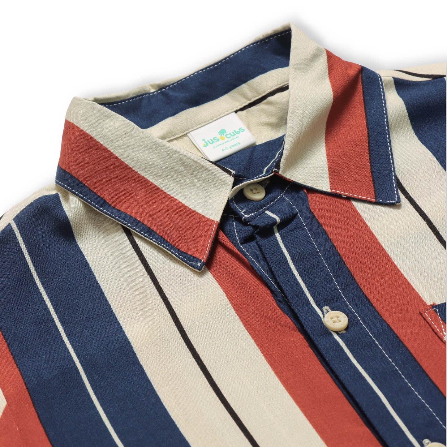 "Boys’ Multicolor Vertical Striped Short Sleeve Casual Wear Shirt Casual Wear -Blue, Red & Beige"