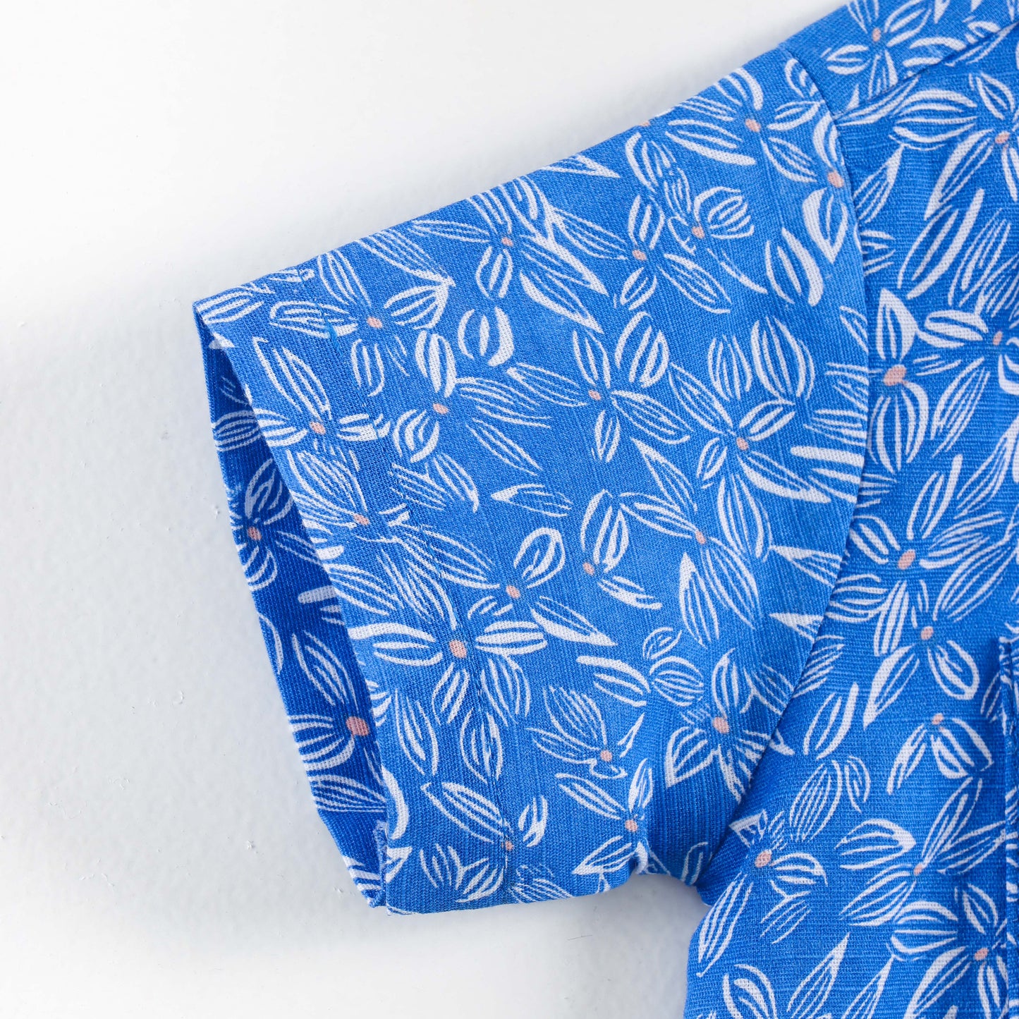 "Boys Blue Cotton Shirt with Allover Leaf Print – Half Sleeve Casual Wear"