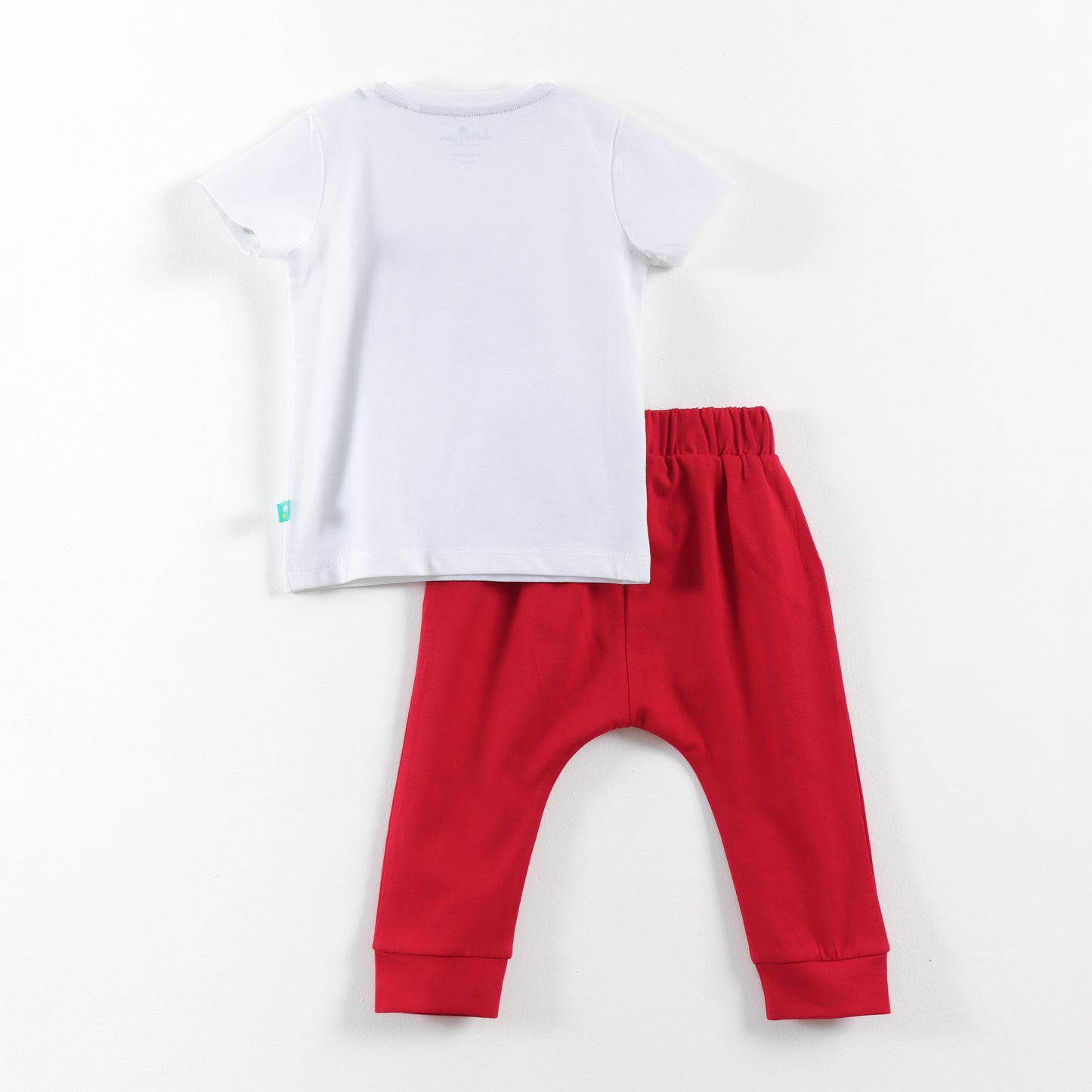“Baby Boys Cotton T-Shirt & Jogger Pants Set | Cute Apple Appliqué Design"