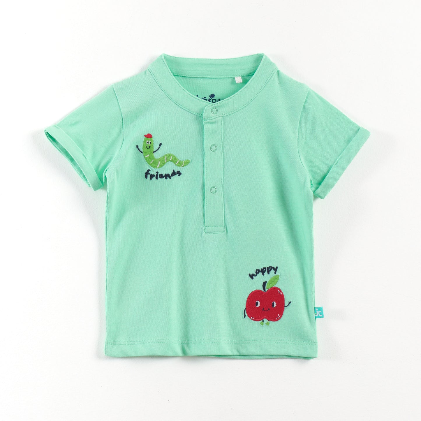 “Baby Boys Cotton Clothing Set – Green Henley T-shirt & Multi-Stripe Shorts"