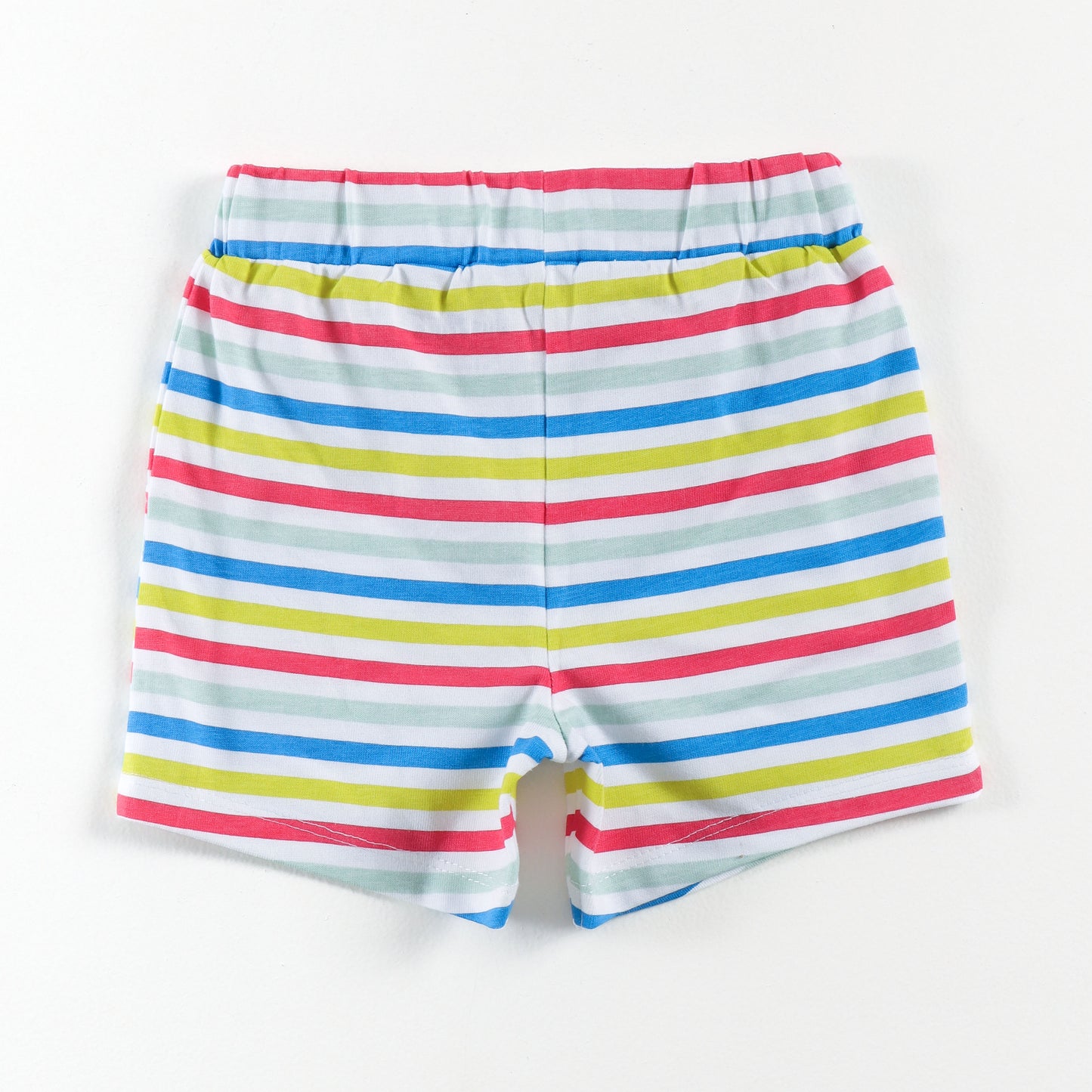 “Baby Boys Cotton Clothing Set – Green Henley T-shirt & Multi-Stripe Shorts"