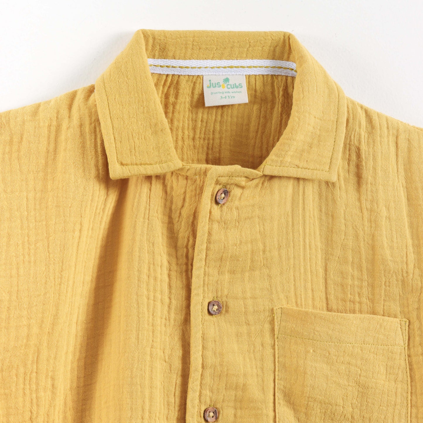"Baby Boys Premium Muslin Cotton Shirt | Mustard | Lightweight & Breathable"