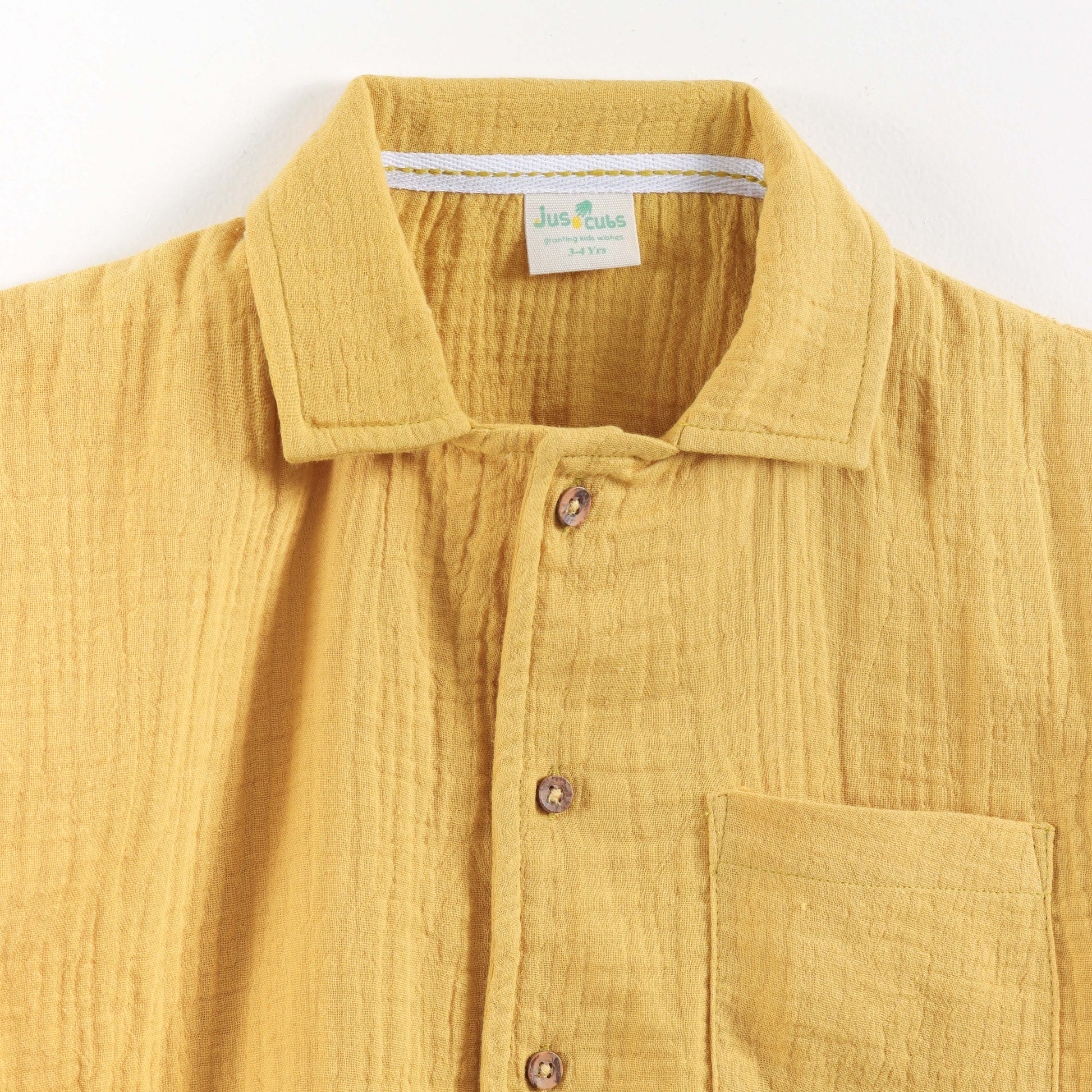 "Baby Boys Premium Muslin Cotton Shirt | Mustard | Lightweight & Breathable"