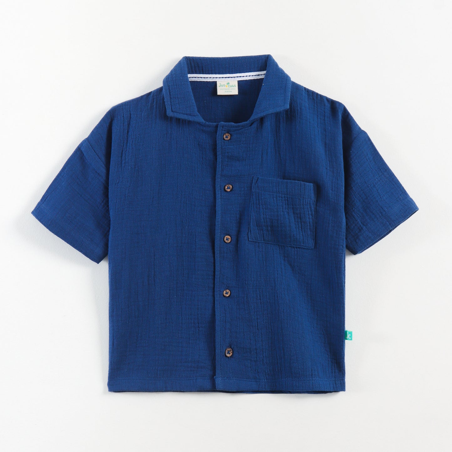 "Baby Boys Premium Muslin Cotton Shirt | Navy Blue | Lightweight & Breathable"