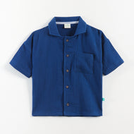 "Baby Boys Premium Muslin Cotton Shirt | Navy Blue | Lightweight & Breathable"