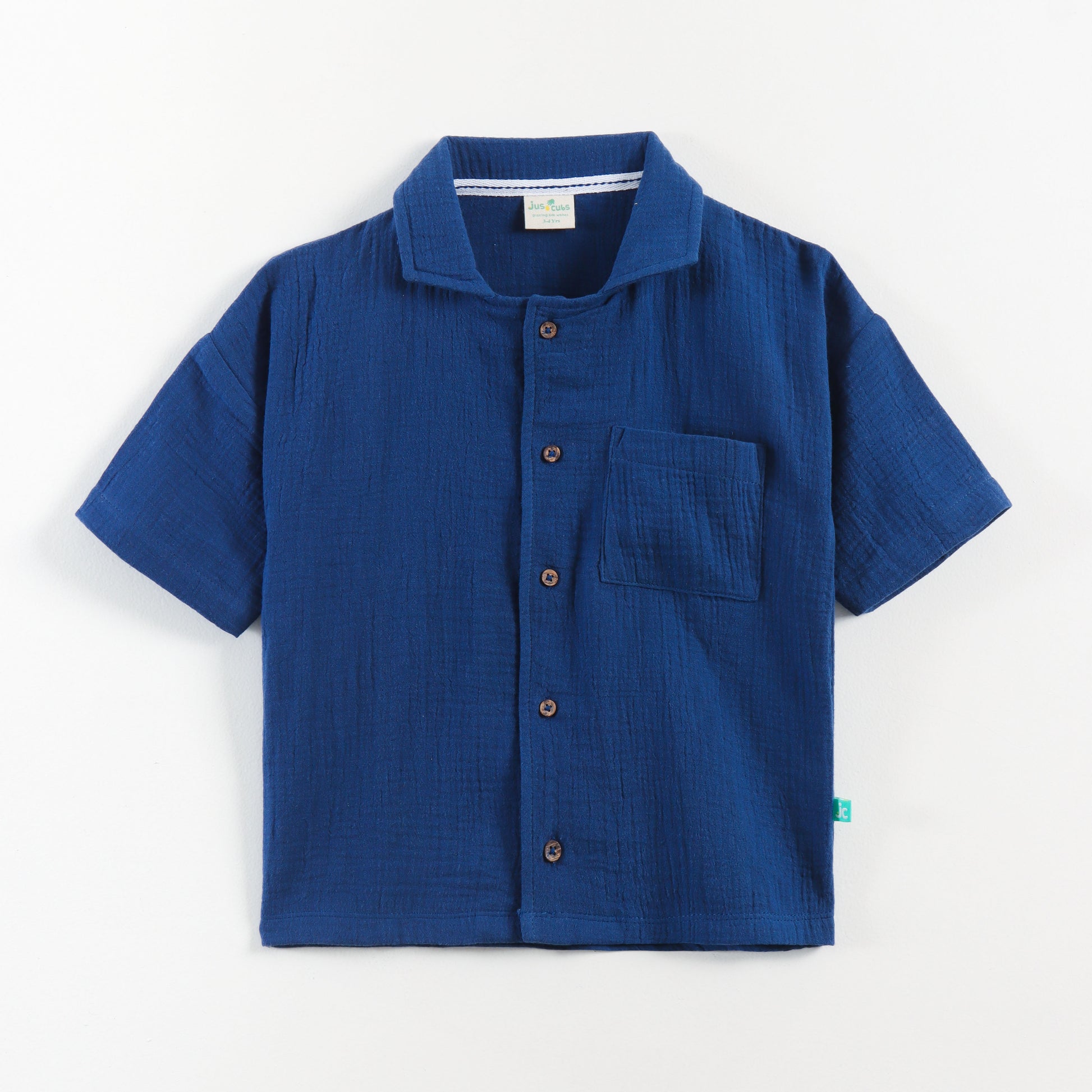 "Baby Boys Premium Muslin Cotton Shirt | Navy Blue | Lightweight & Breathable"