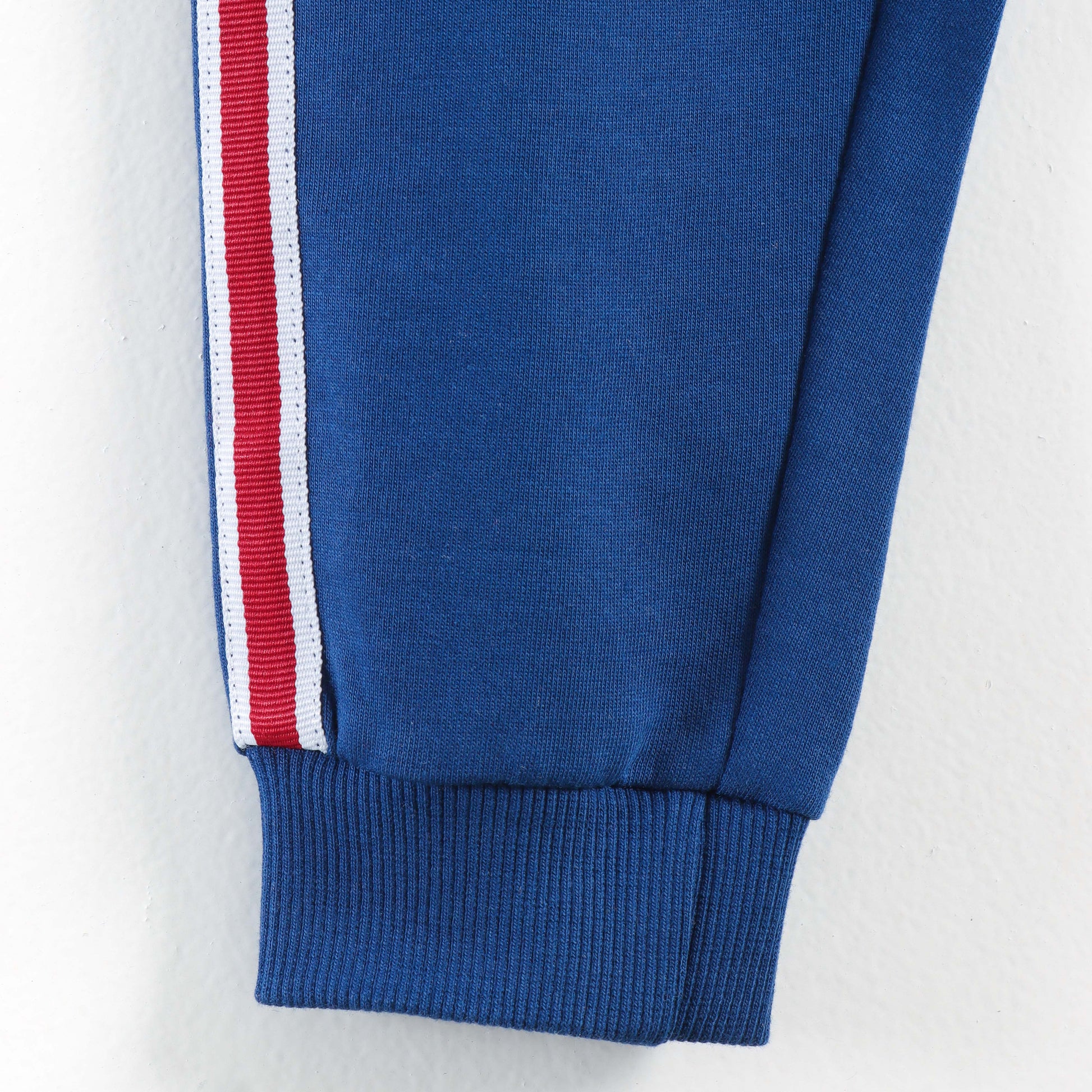 "Baby Boys Comfortable Cotton Royal Blue Joggers with Red & White Stripes"