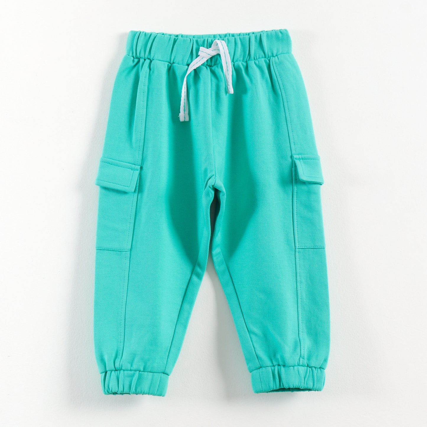 "Baby Boys Stylish Cargo Joggers | Teal | Soft Cotton Bottoms with Side Pockets"