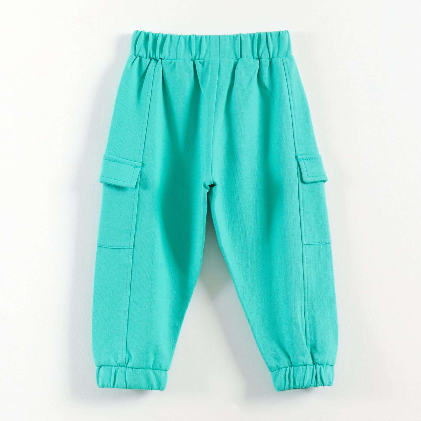 "Baby Boys Stylish Cargo Joggers | Teal | Soft Cotton Bottoms with Side Pockets"
