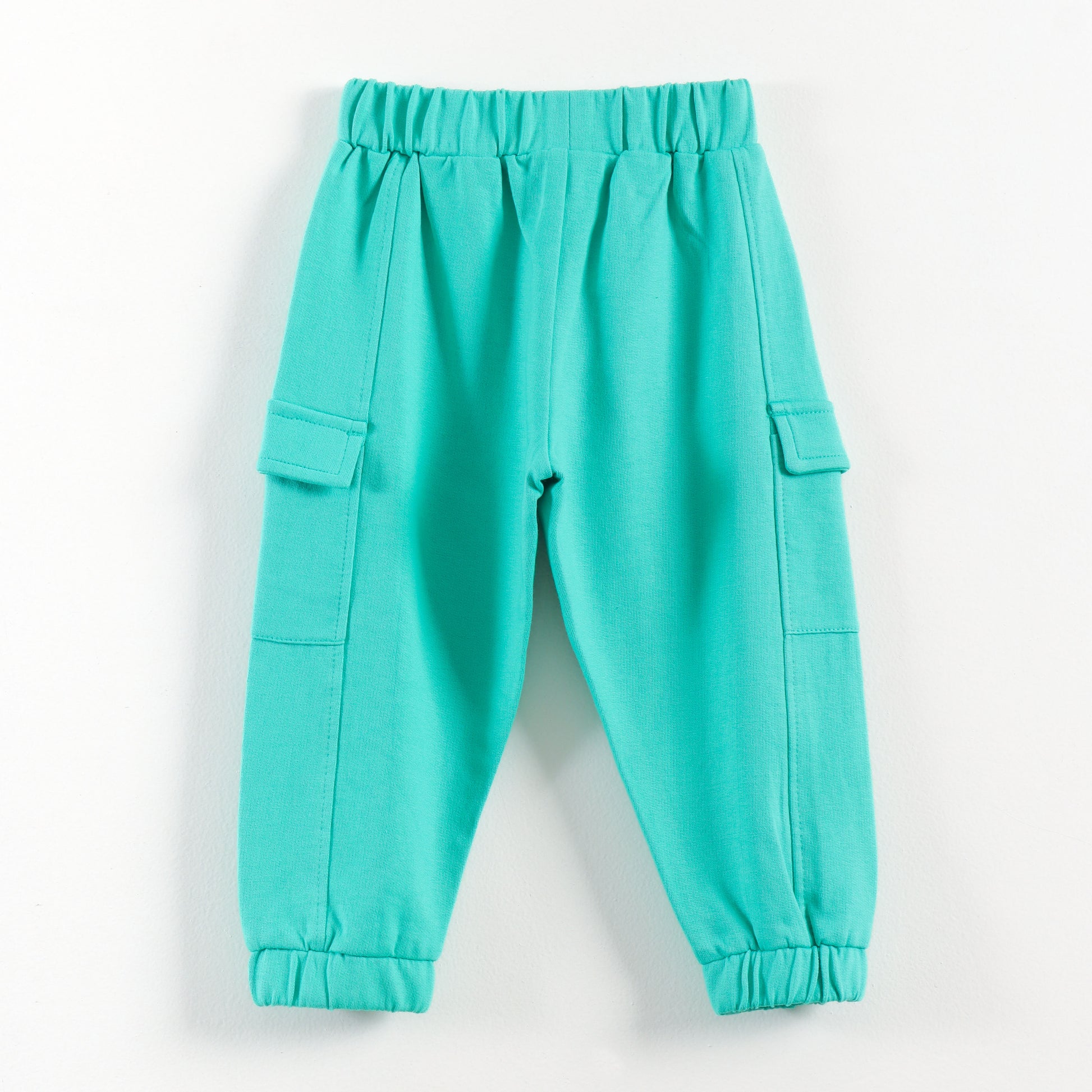 "Baby Boys Stylish Cargo Joggers | Teal | Soft Cotton Bottoms with Side Pockets"
