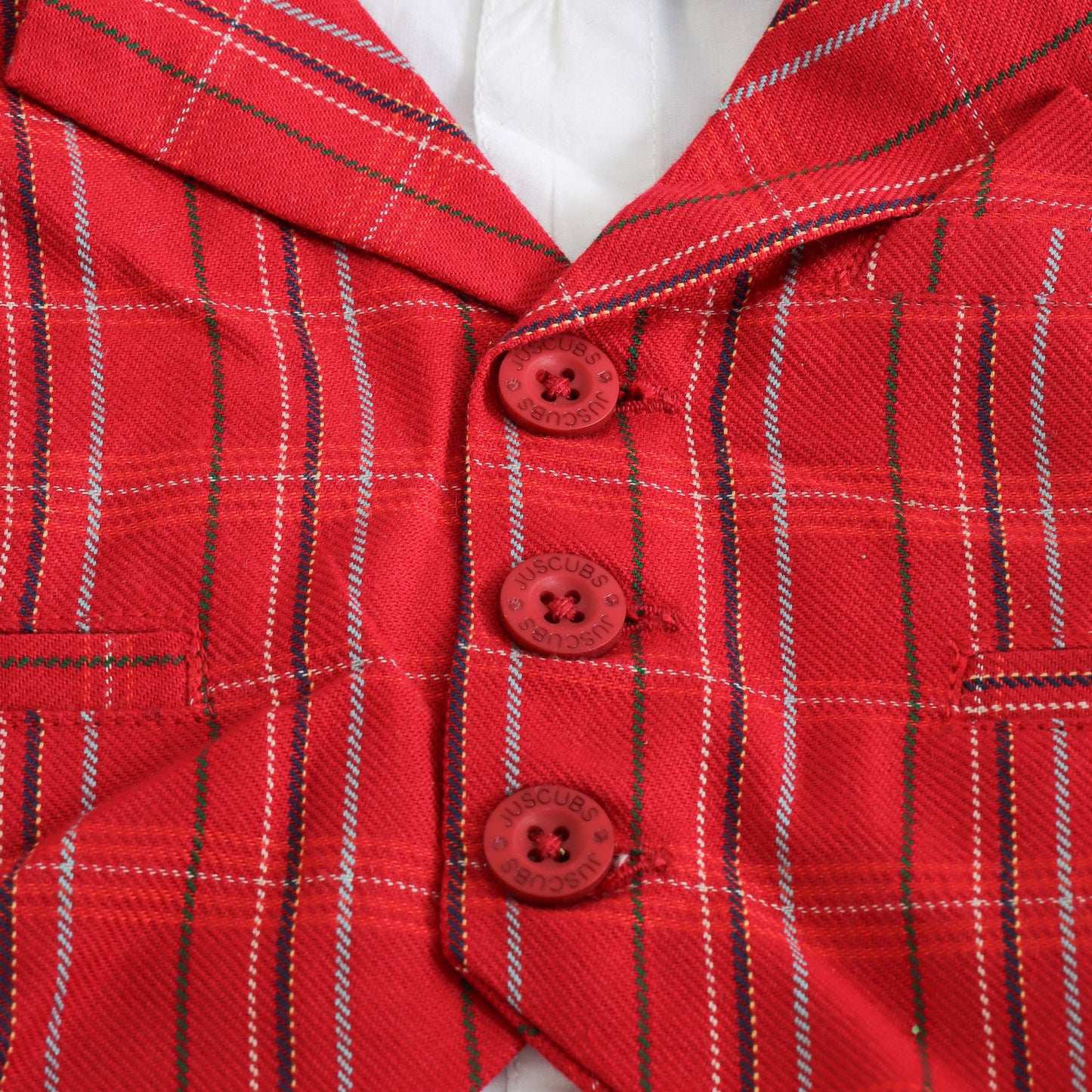 "Baby Boys Smart Party Outfit – Red Checks Waistcoat with White Shirt"