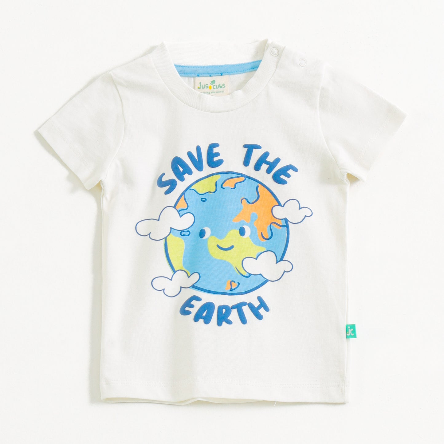 “Baby Boys White Graphic T-Shirt with Printed Blue Shorts Set"