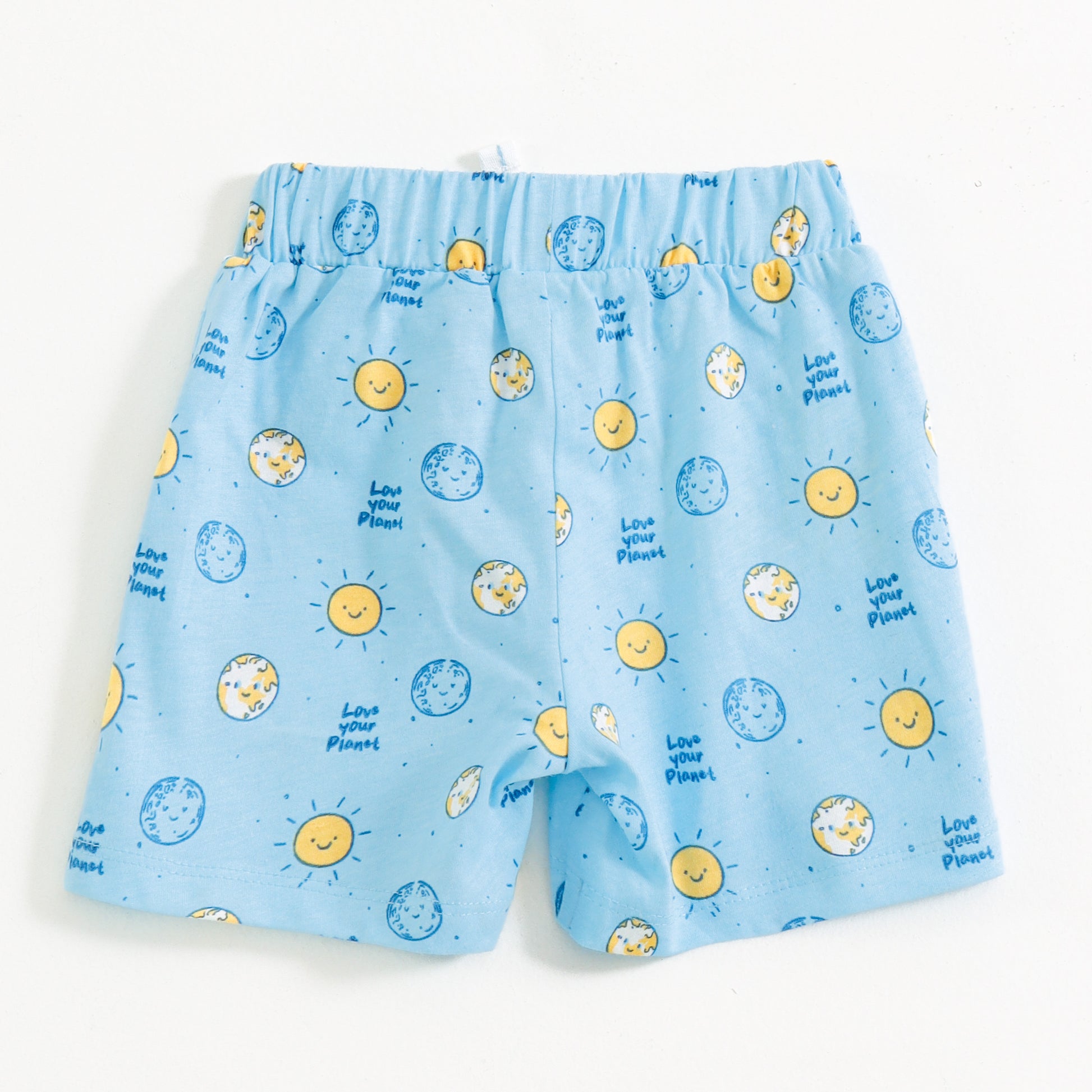 “Baby Boys White Graphic T-Shirt with Printed Blue Shorts Set"
