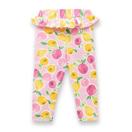 "Baby Girls' Fruit Print Cotton Leggings with Ruffle Waist – Pink"