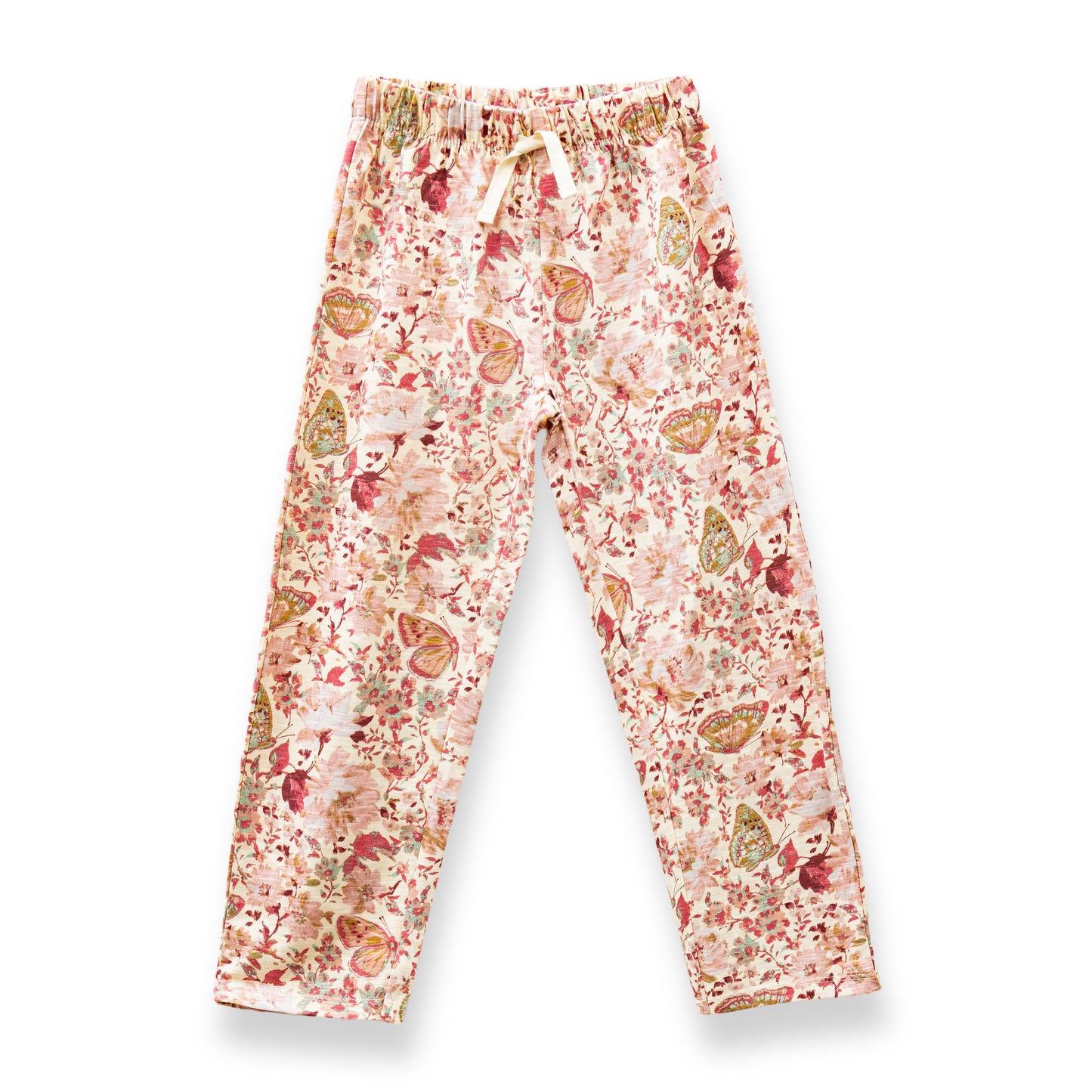 "Girls' Floral & Butterfly Print Leggings – Soft Cotton with Drawstring Waist"