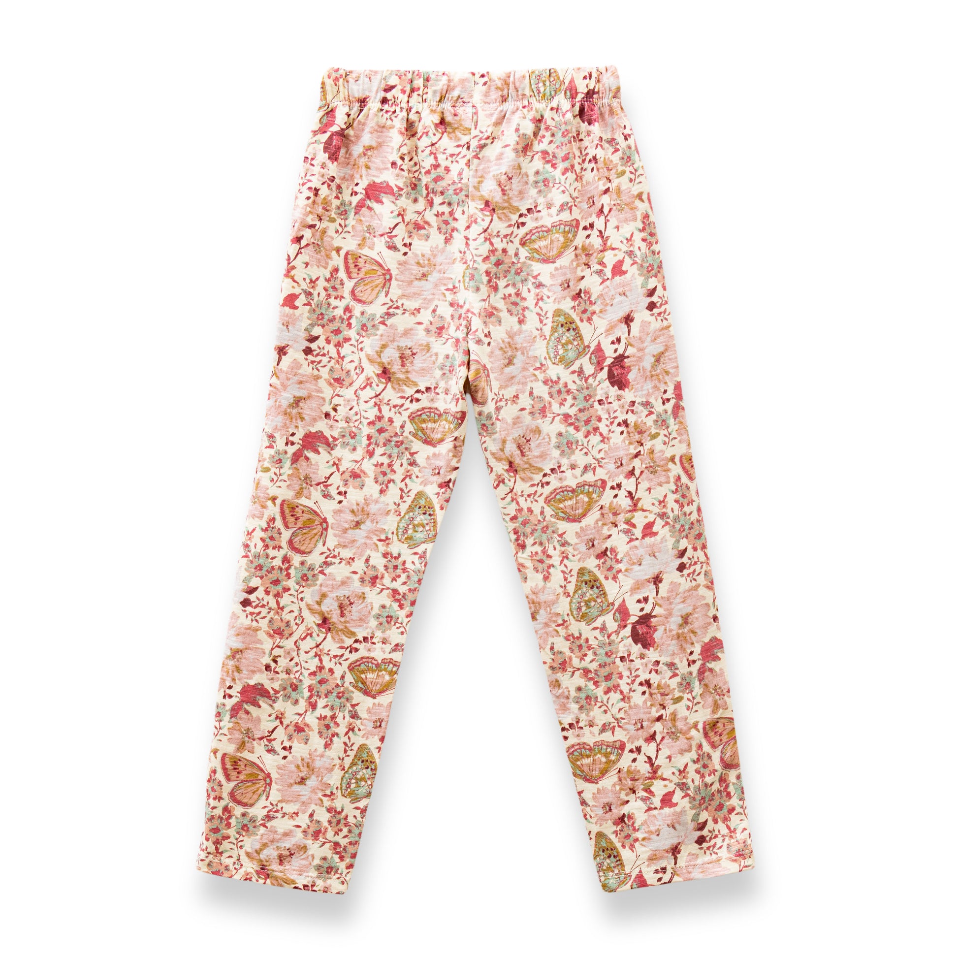 "Girls' Floral & Butterfly Print Leggings – Soft Cotton with Drawstring Waist"
