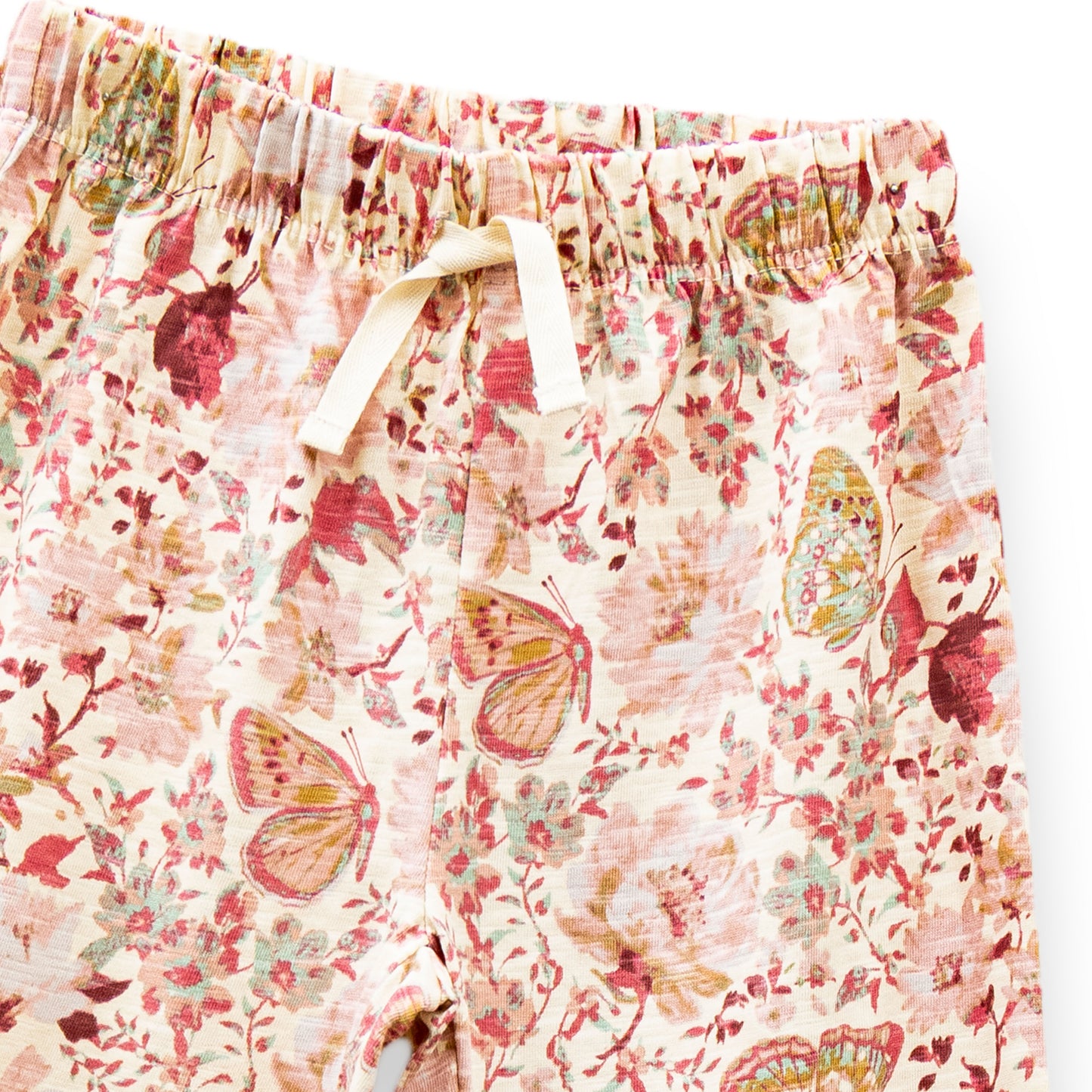 "Girls' Floral & Butterfly Print Leggings – Soft Cotton with Drawstring Waist"