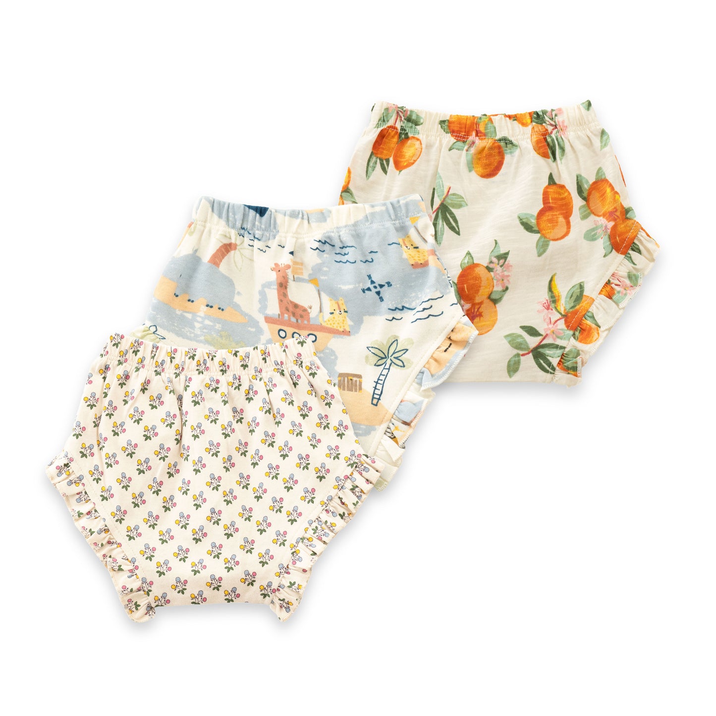 "Baby Girls' Printed Cotton Bloomer Shorts – Pack of 3 | Soft & Breathable with Ruffle Details"