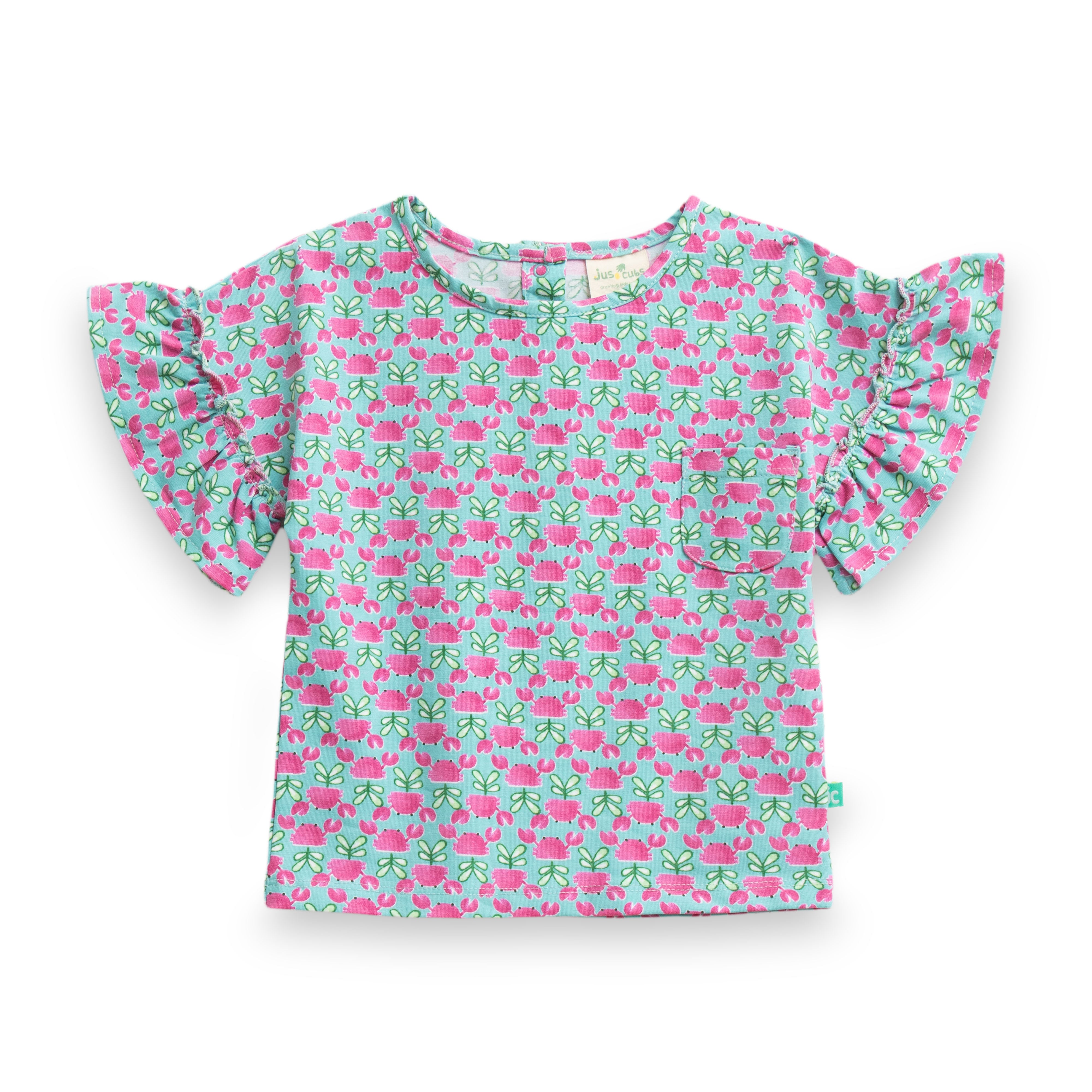 Baby Girls' Floral Ruffle Sleeve Top & Shorts Set – Pink & Green Bow Print
