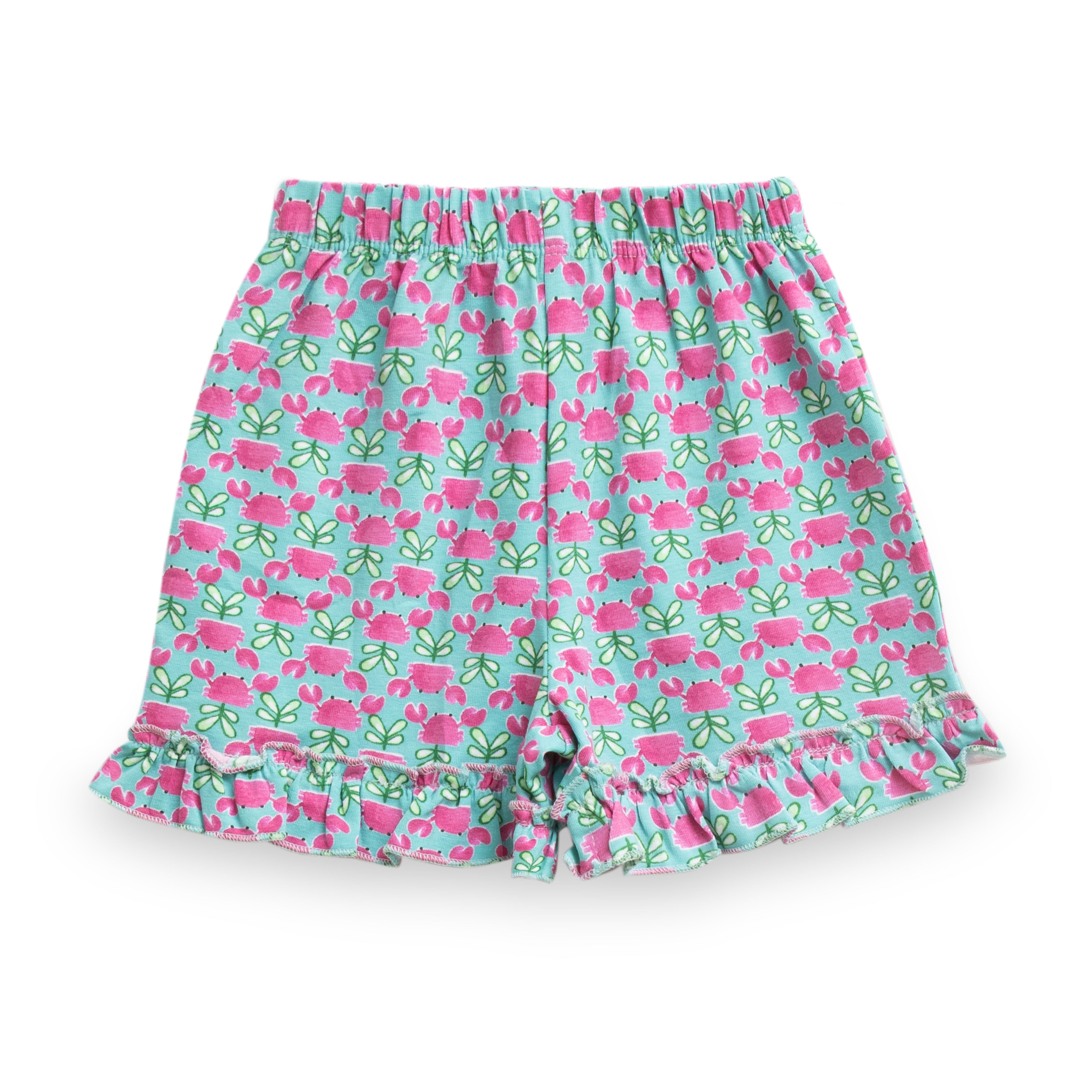 Baby Girls' Floral Ruffle Sleeve Top & Shorts Set – Pink & Green Bow Print