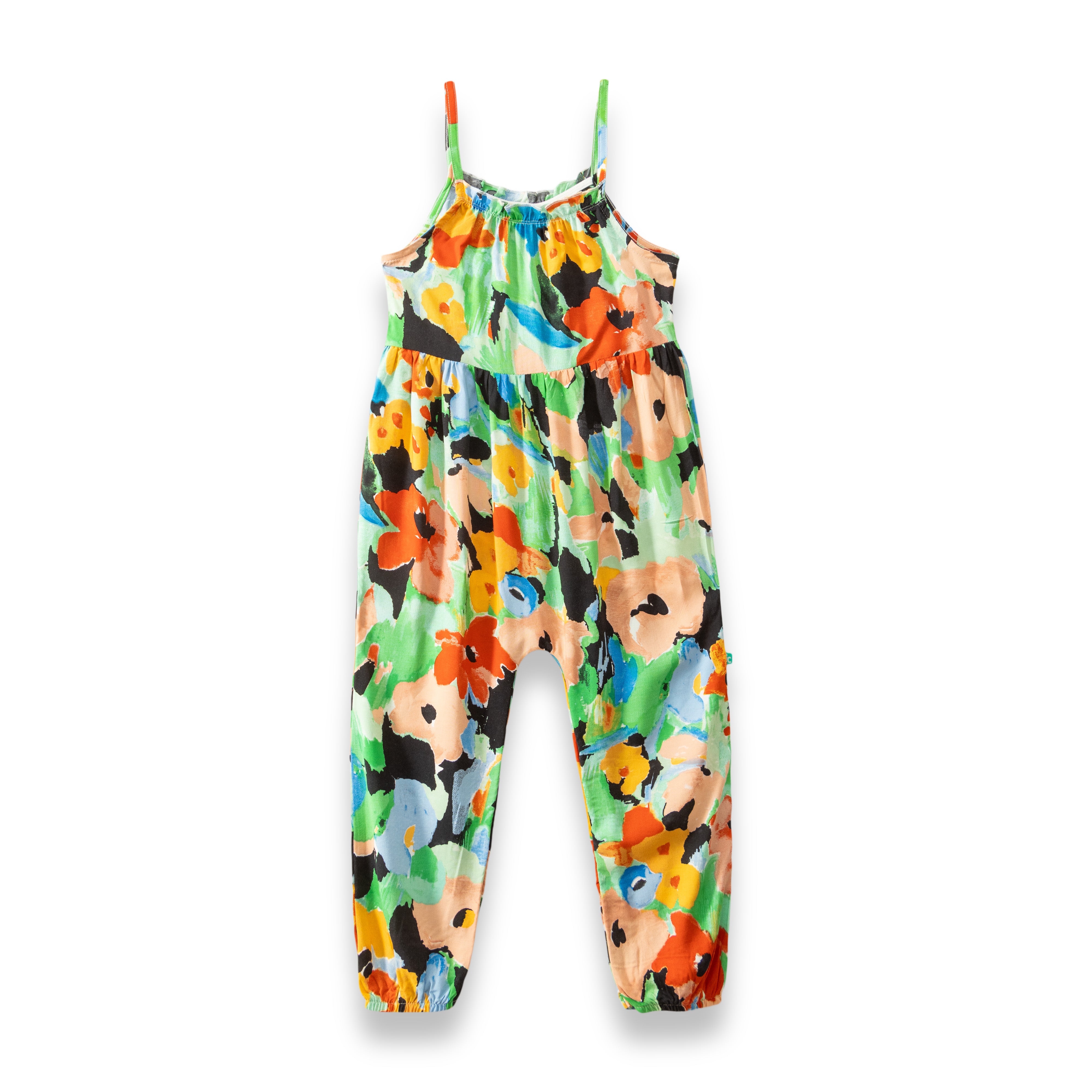 Baby Girls' Floral Printed Dungaree with White Tee – Multicolor Sleeveless Layered Set