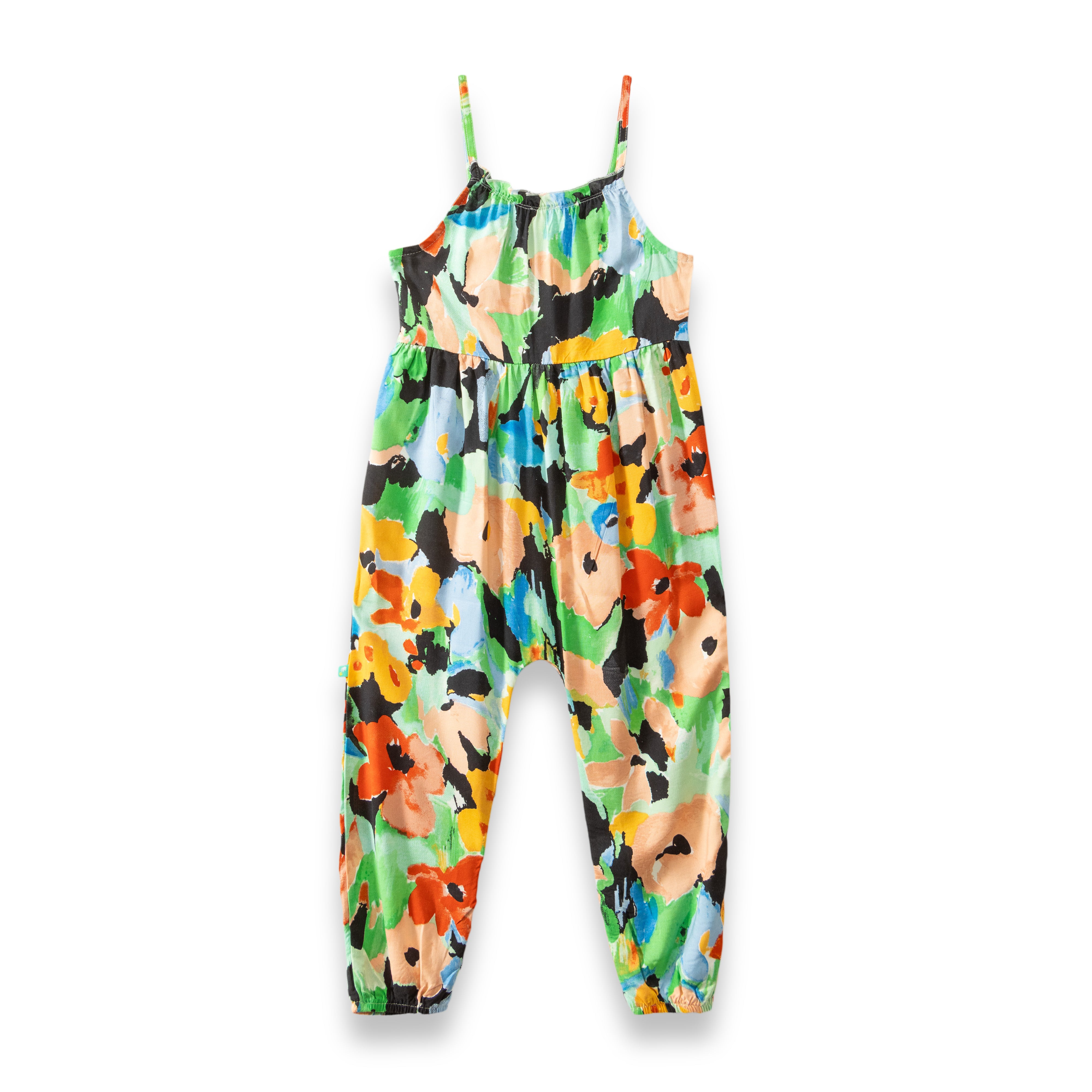 Baby Girls' Floral Printed Dungaree with White Tee – Multicolor Sleeveless Layered Set