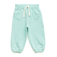 Girls' Mint Green Jogger Pants with Heart Patch Pockets – Elastic Waist & Cuffs