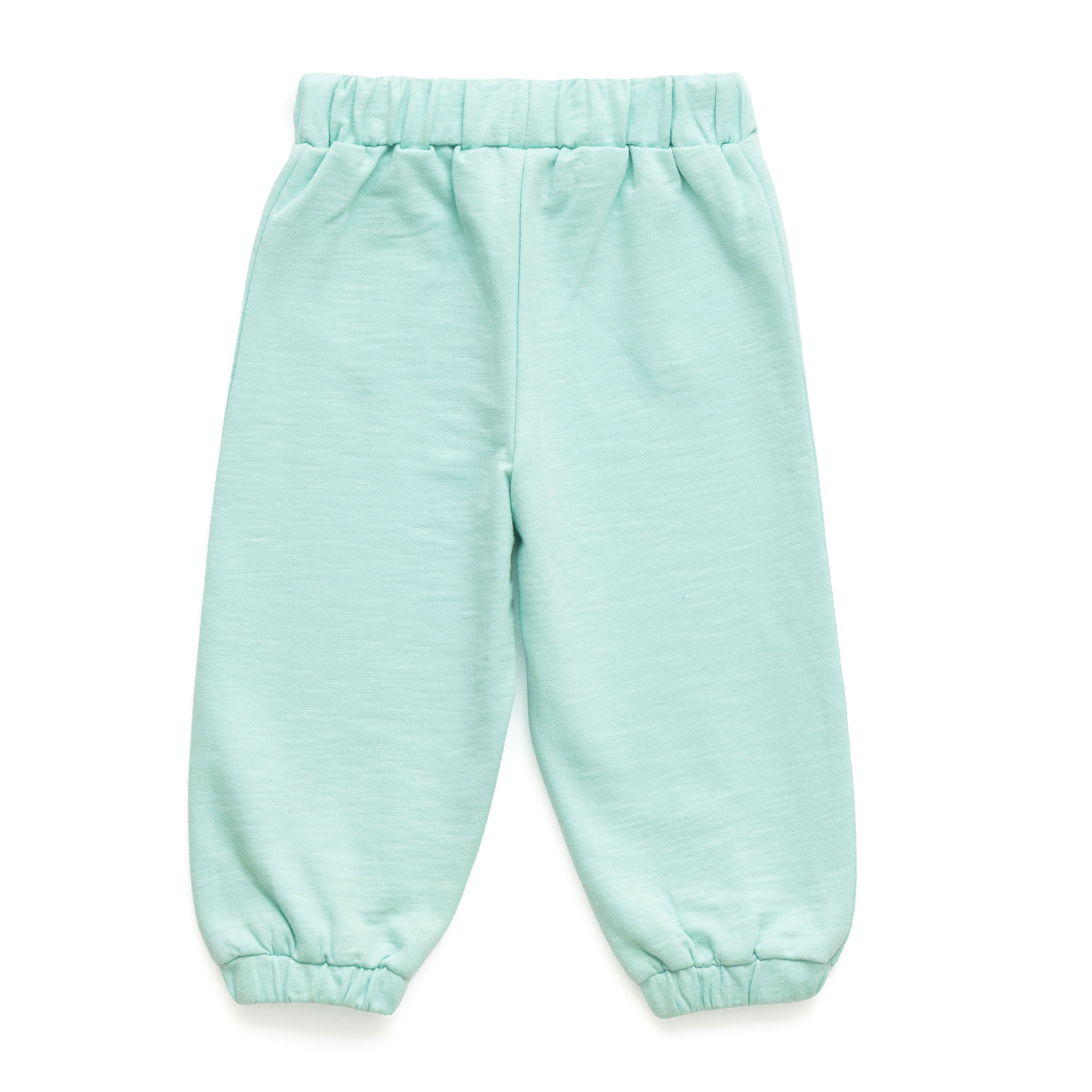 Girls' Mint Green Jogger Pants with Heart Patch Pockets – Elastic Waist & Cuffs