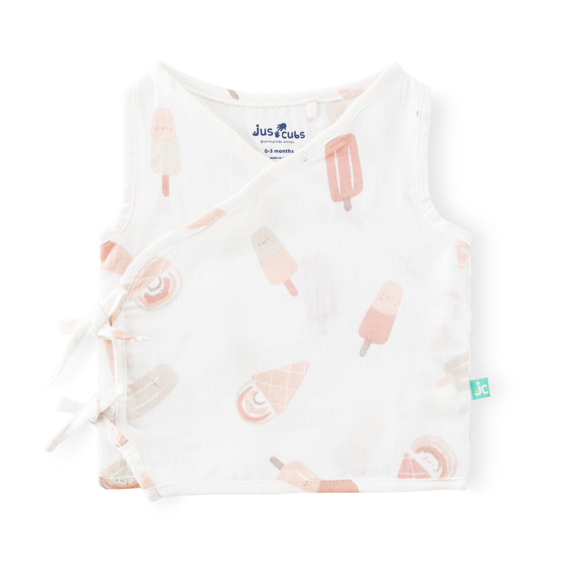 "Baby Girls Ice Cream Print Cotton Angrakha Set – White Sleeveless Top & Shorts"