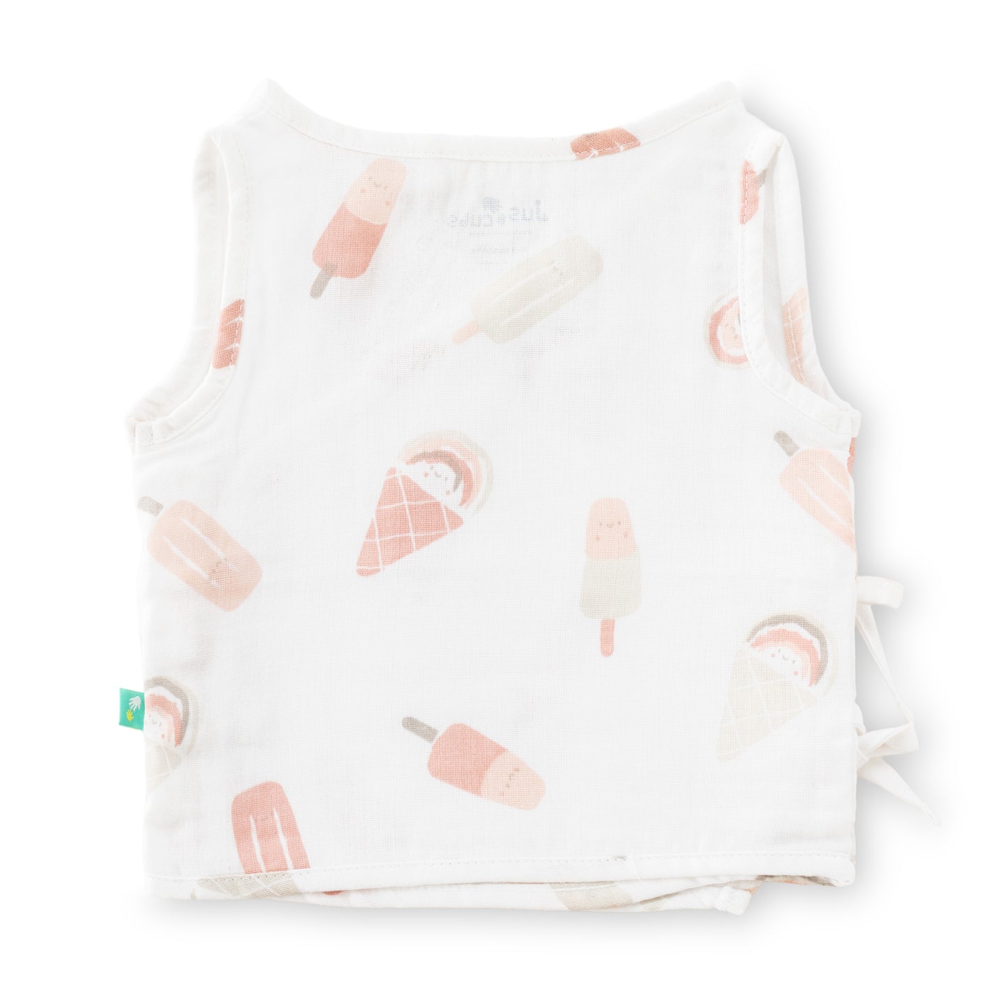 "Baby Girls Ice Cream Print Cotton Angrakha Set – White Sleeveless Top & Shorts"
