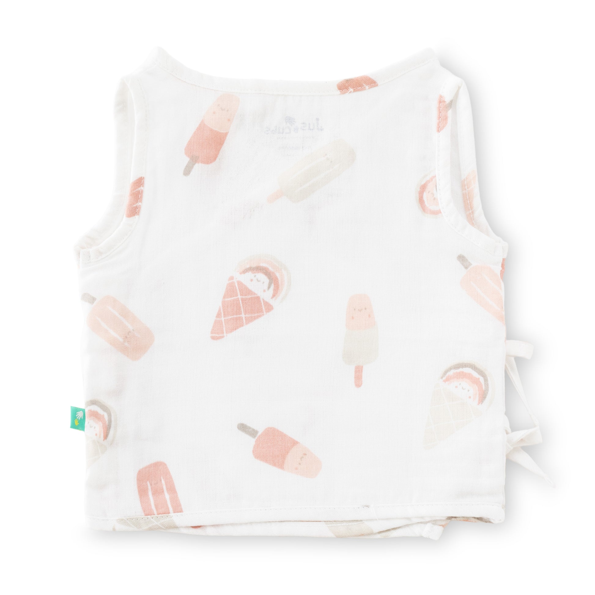 "Baby Girls Ice Cream Print Cotton Angrakha Set – White Sleeveless Top & Shorts"