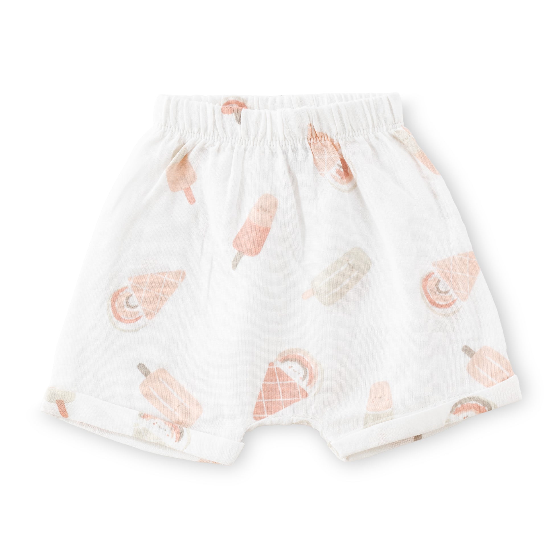 "Baby Girls Ice Cream Print Cotton Angrakha Set – White Sleeveless Top & Shorts"