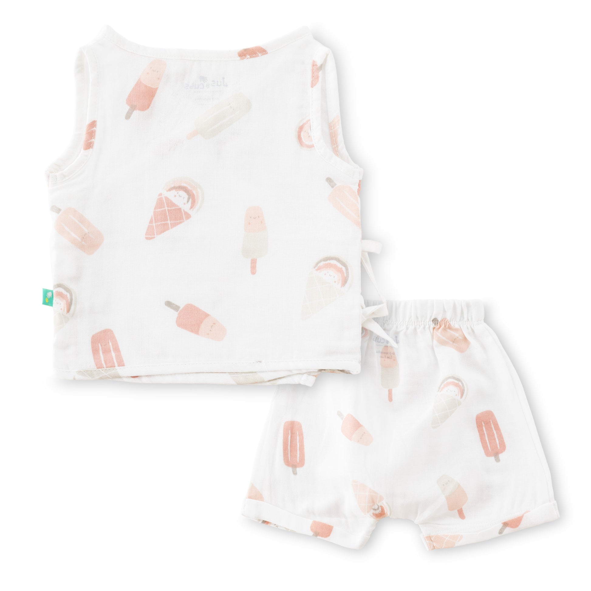 "Baby Girls Ice Cream Print Cotton Angrakha Set – White Sleeveless Top & Shorts"