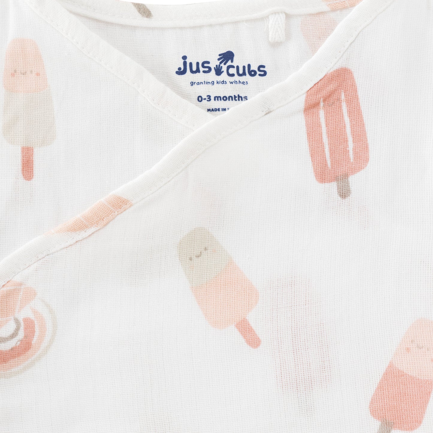 "Baby Girls Ice Cream Print Cotton Angrakha Set – White Sleeveless Top & Shorts"