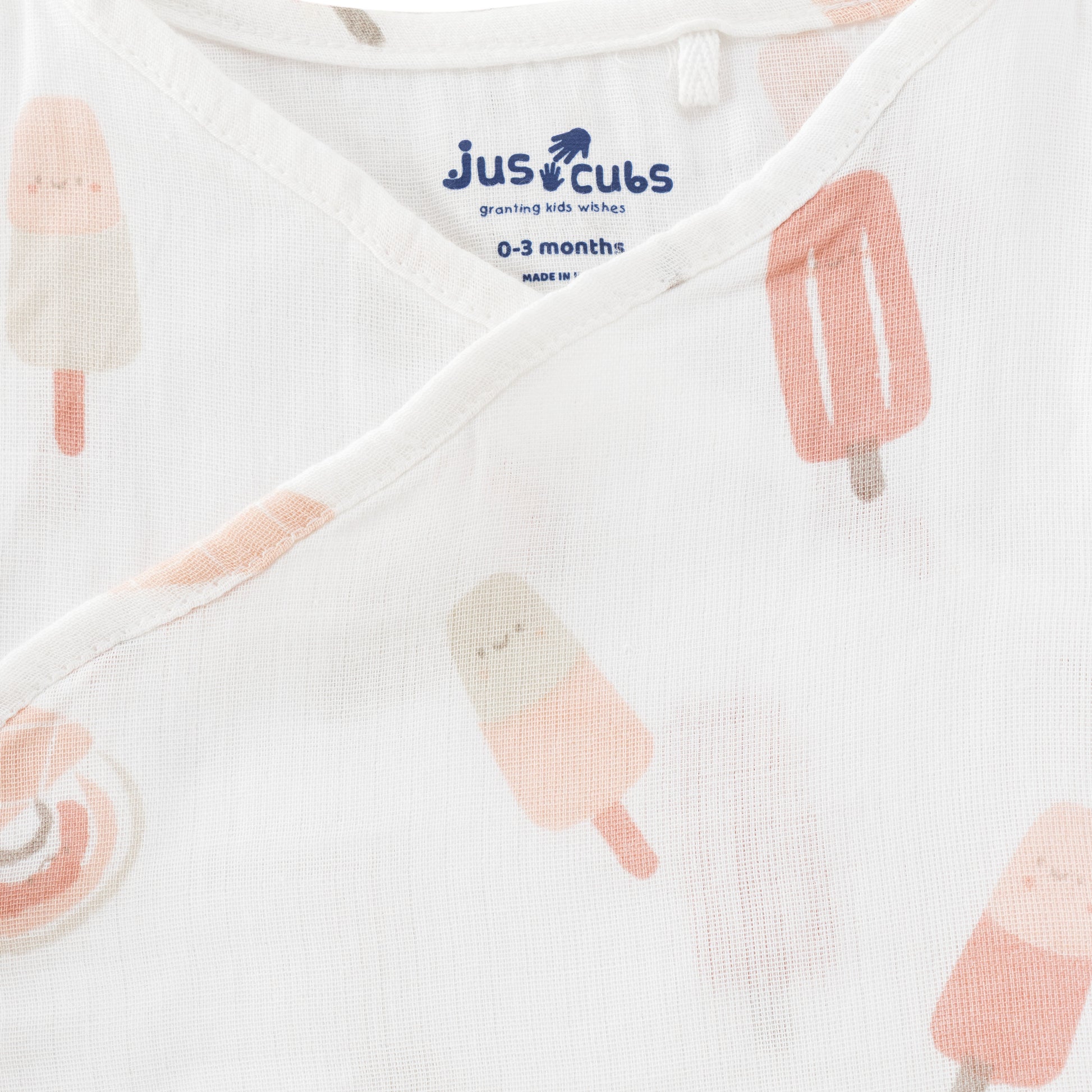 "Baby Girls Ice Cream Print Cotton Angrakha Set – White Sleeveless Top & Shorts"
