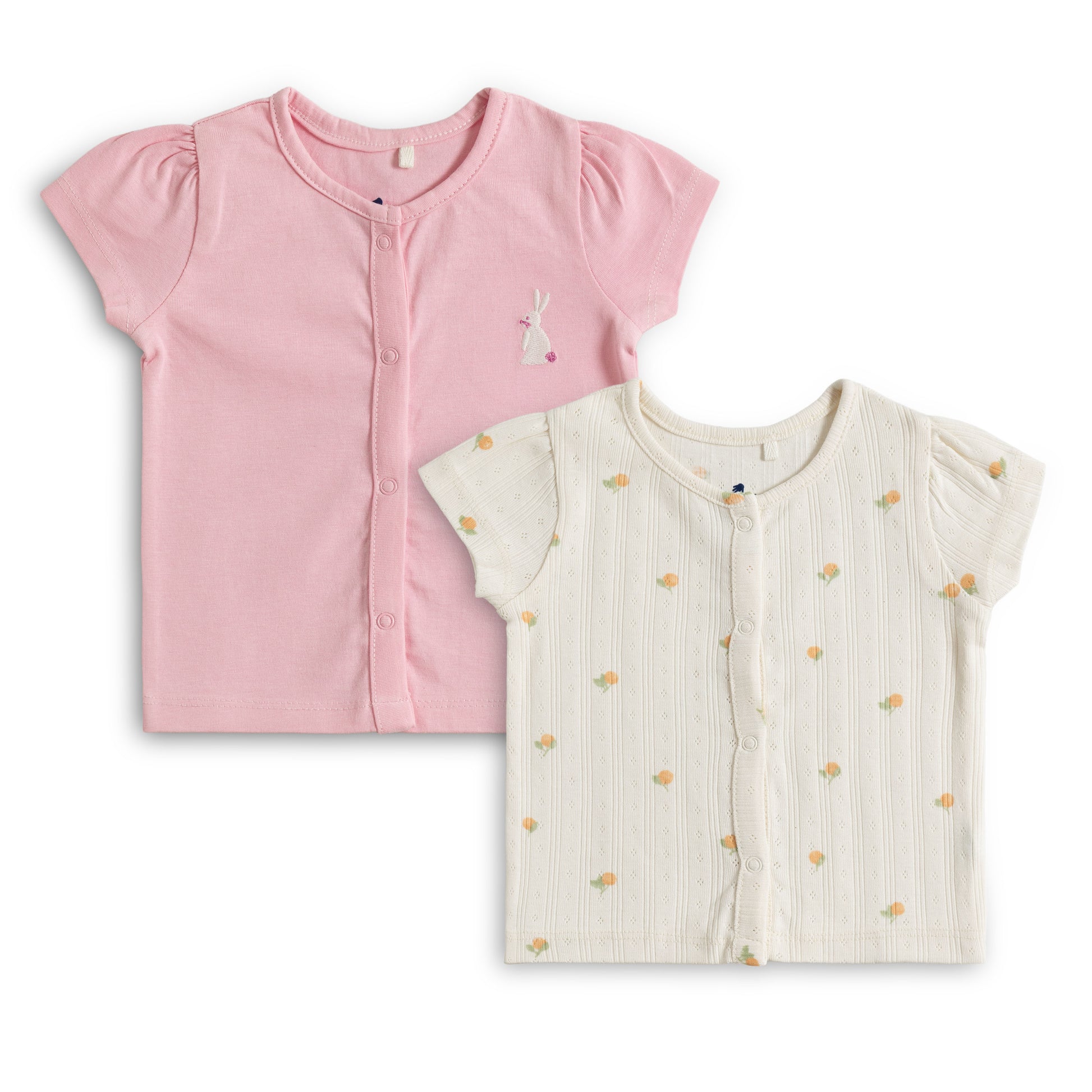 Baby Girls Soft Cotton Front Open Jhabla Combo – Pink & Cream Printed (Pack of 2)