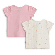 Baby Girls Soft Cotton Front Open Jhabla Combo – Pink & Cream Printed (Pack of 2)