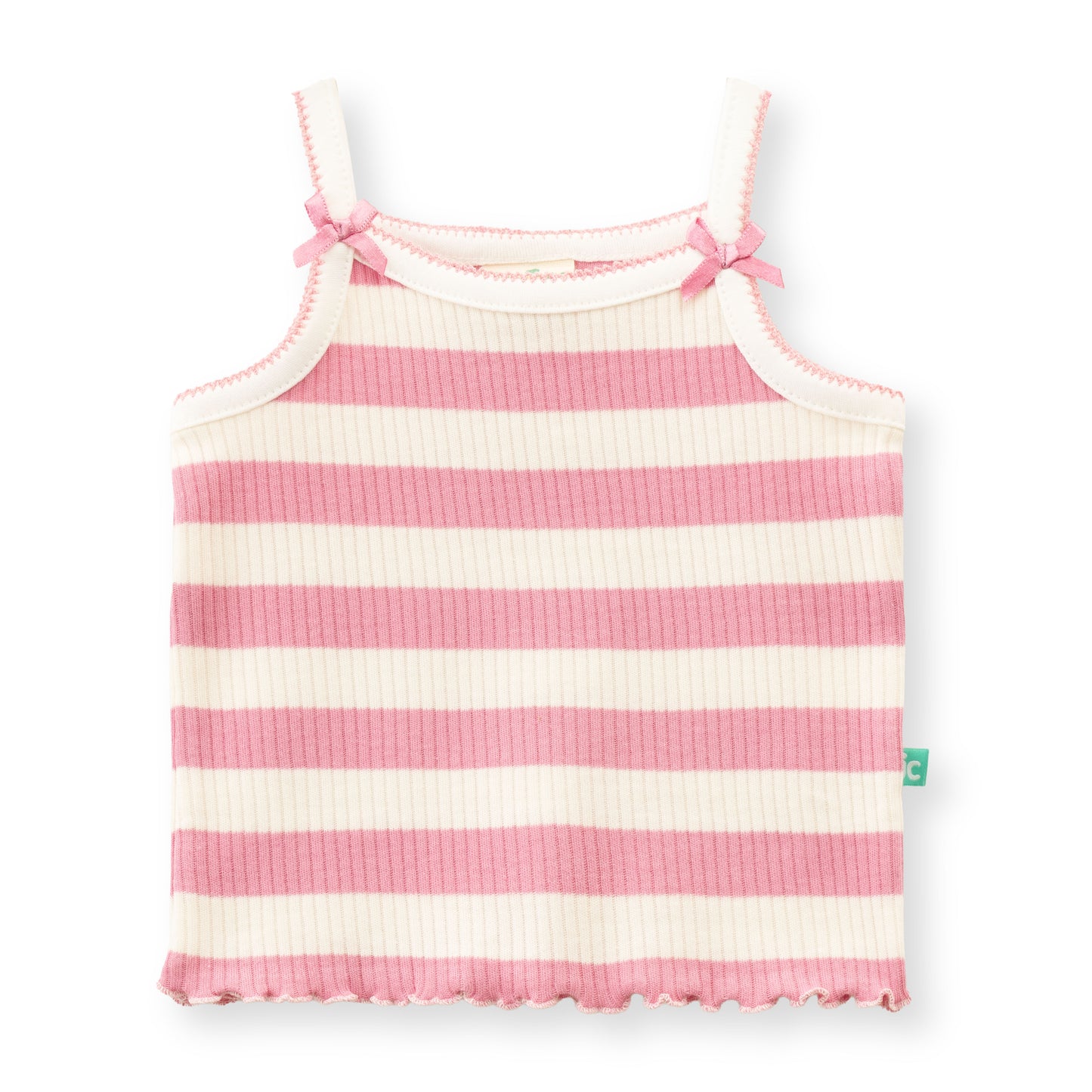 "Baby Girls' Pink & White Striped Ribbed Cotton Sleeveless  Camisole and Shorts Set"