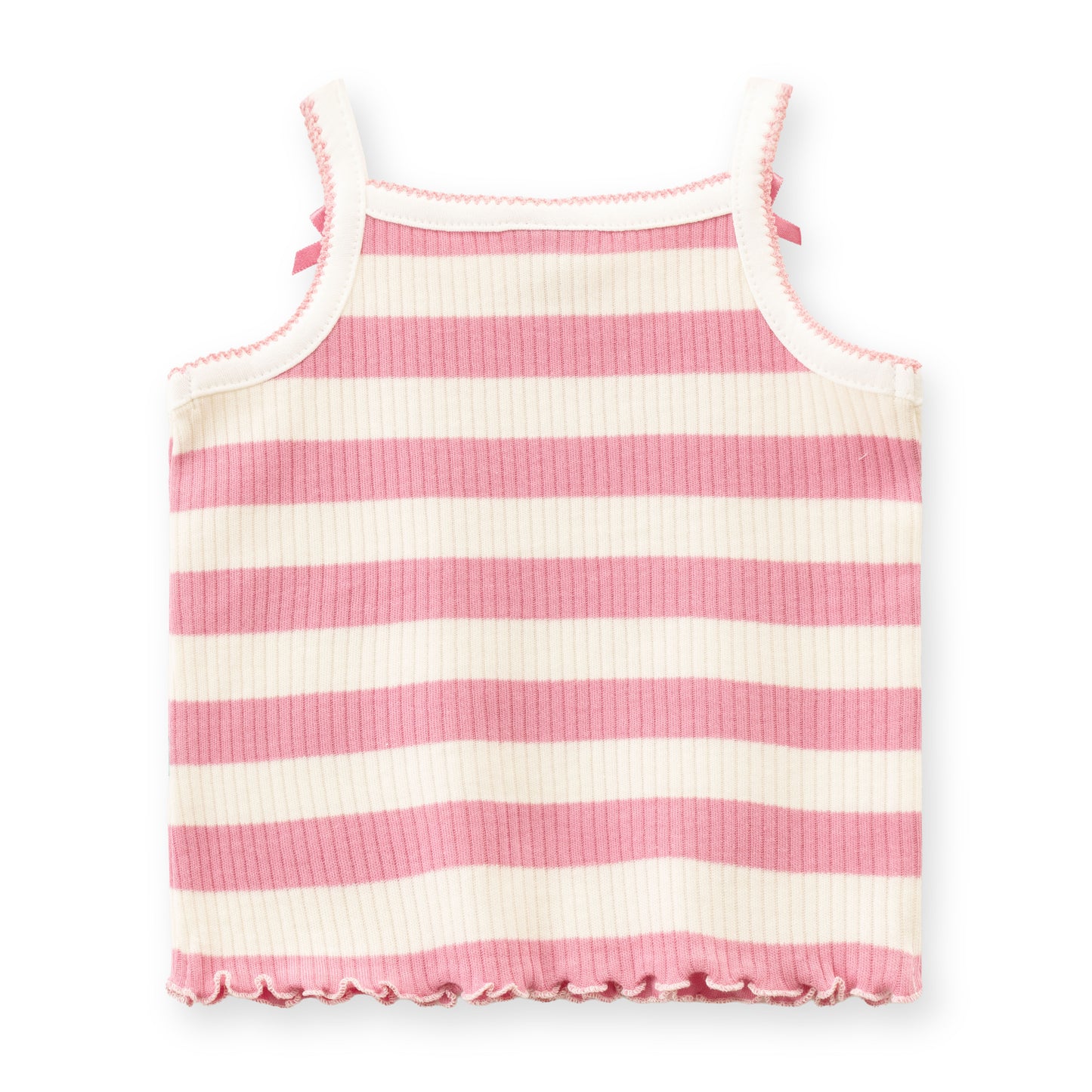 "Baby Girls' Pink & White Striped Ribbed Cotton Sleeveless  Camisole and Shorts Set"