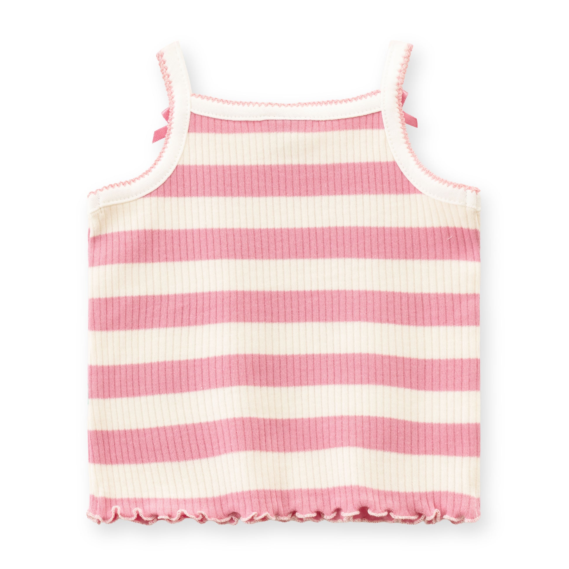 "Baby Girls' Pink & White Striped Ribbed Cotton Sleeveless  Camisole and Shorts Set"