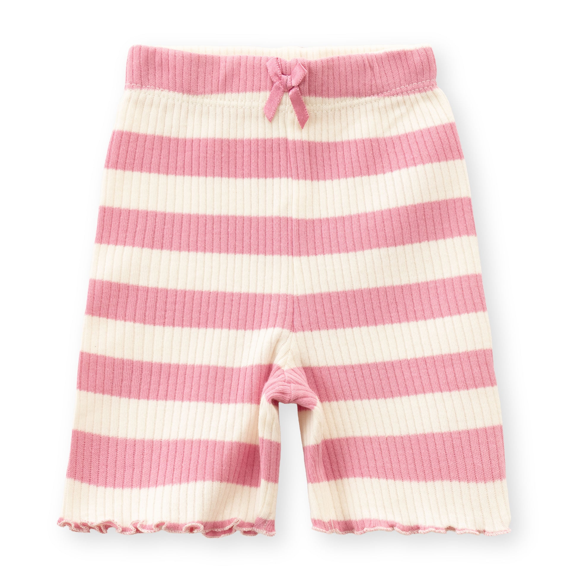 "Baby Girls' Pink & White Striped Ribbed Cotton Sleeveless  Camisole and Shorts Set"