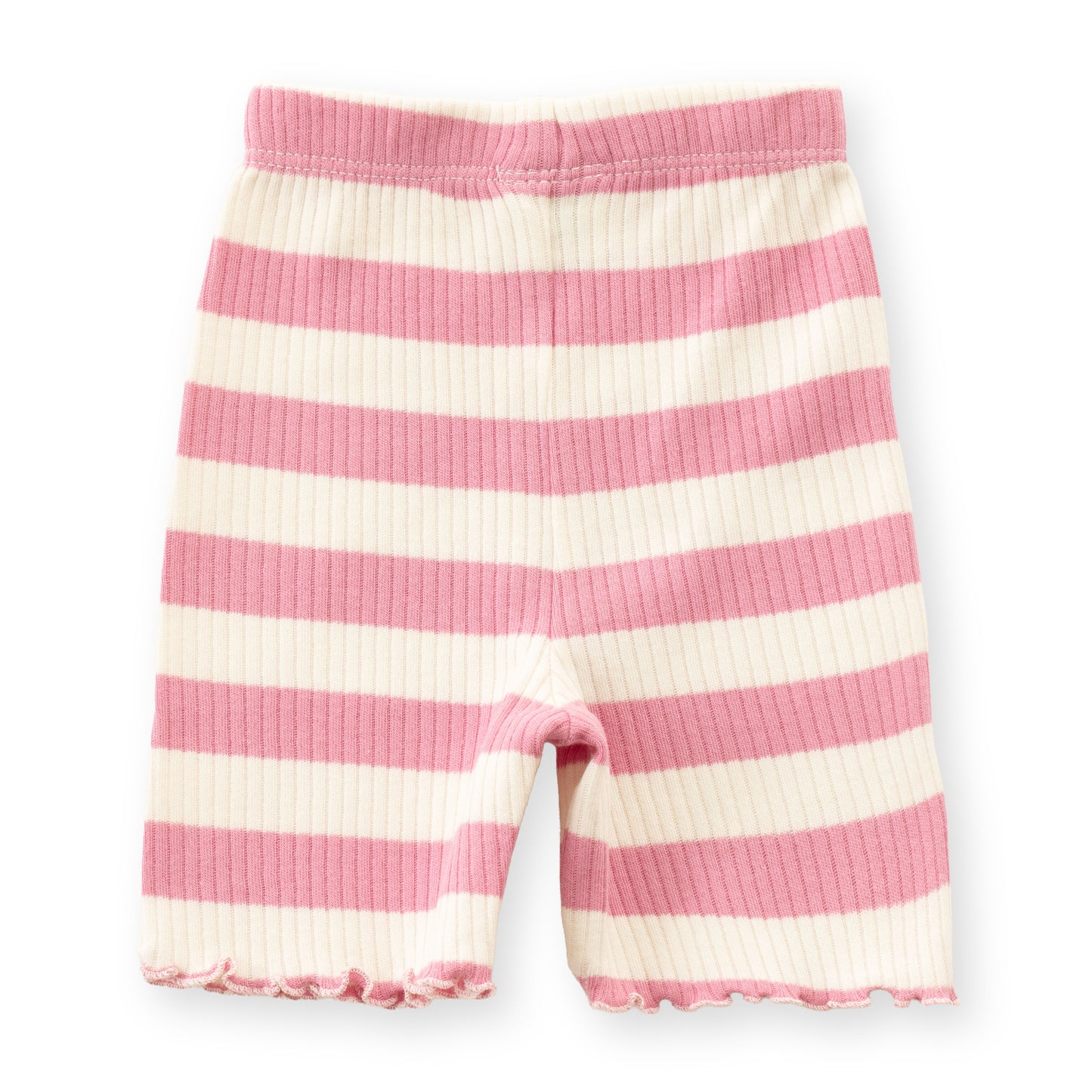 "Baby Girls' Pink & White Striped Ribbed Cotton Sleeveless  Camisole and Shorts Set"