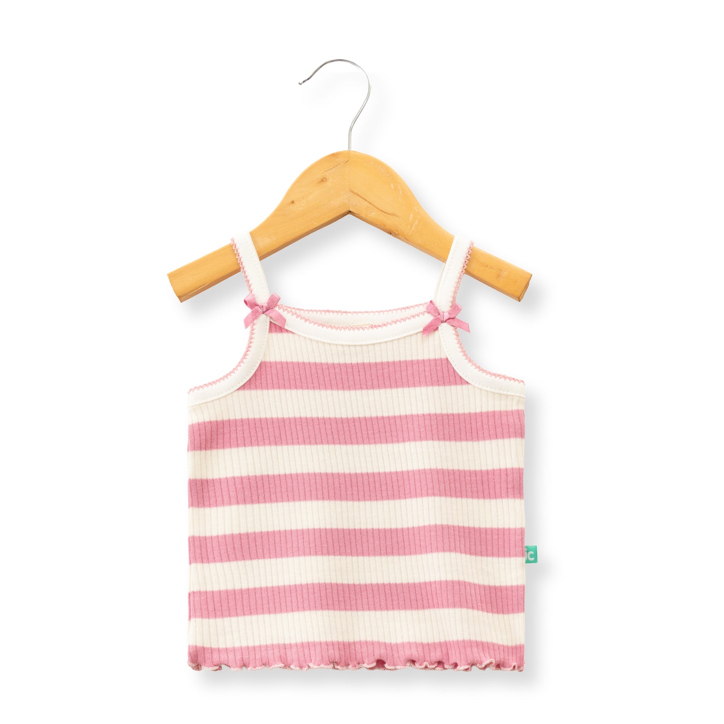 "Baby Girls' Pink & White Striped Ribbed Cotton Sleeveless  Camisole and Shorts Set"