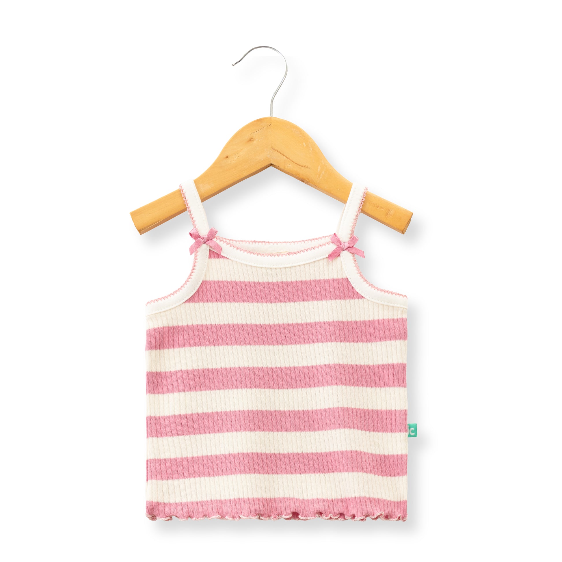 "Baby Girls' Pink & White Striped Ribbed Cotton Sleeveless  Camisole and Shorts Set"