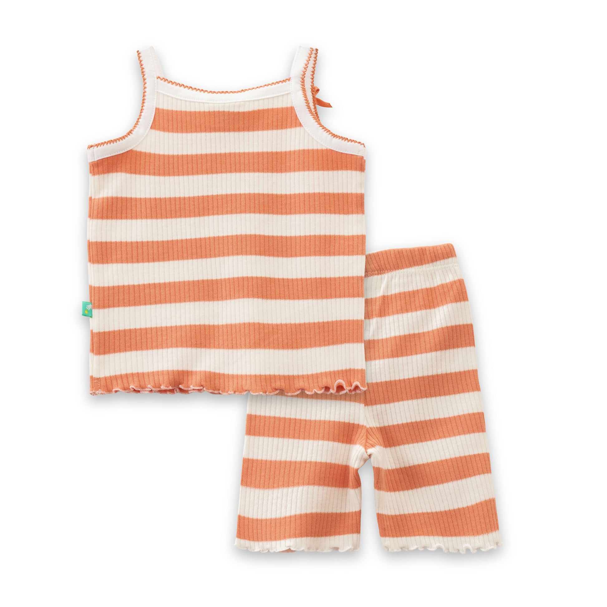 "Baby Girls' Orange & White Striped Ribbed Cotton Sleeveless Camisole and Shorts Set"