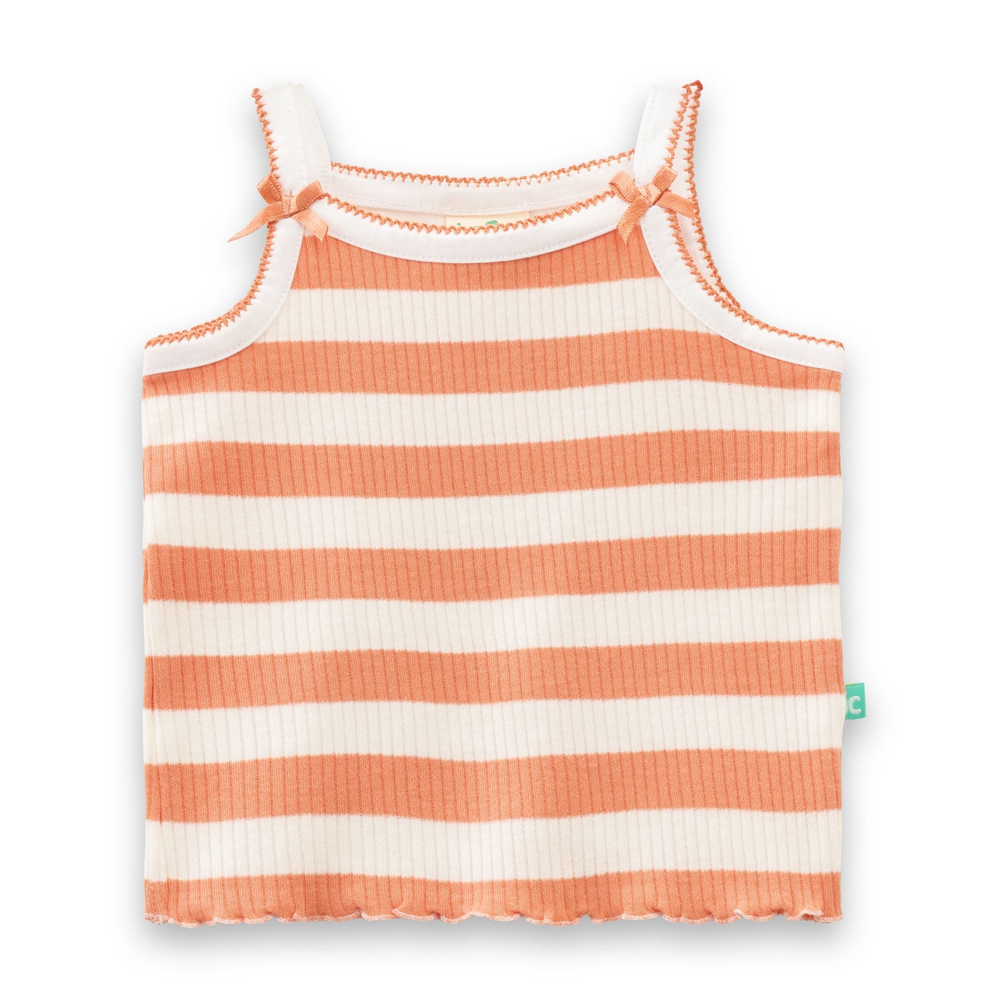 "Baby Girls' Orange & White Striped Ribbed Cotton Sleeveless Camisole and Shorts Set"