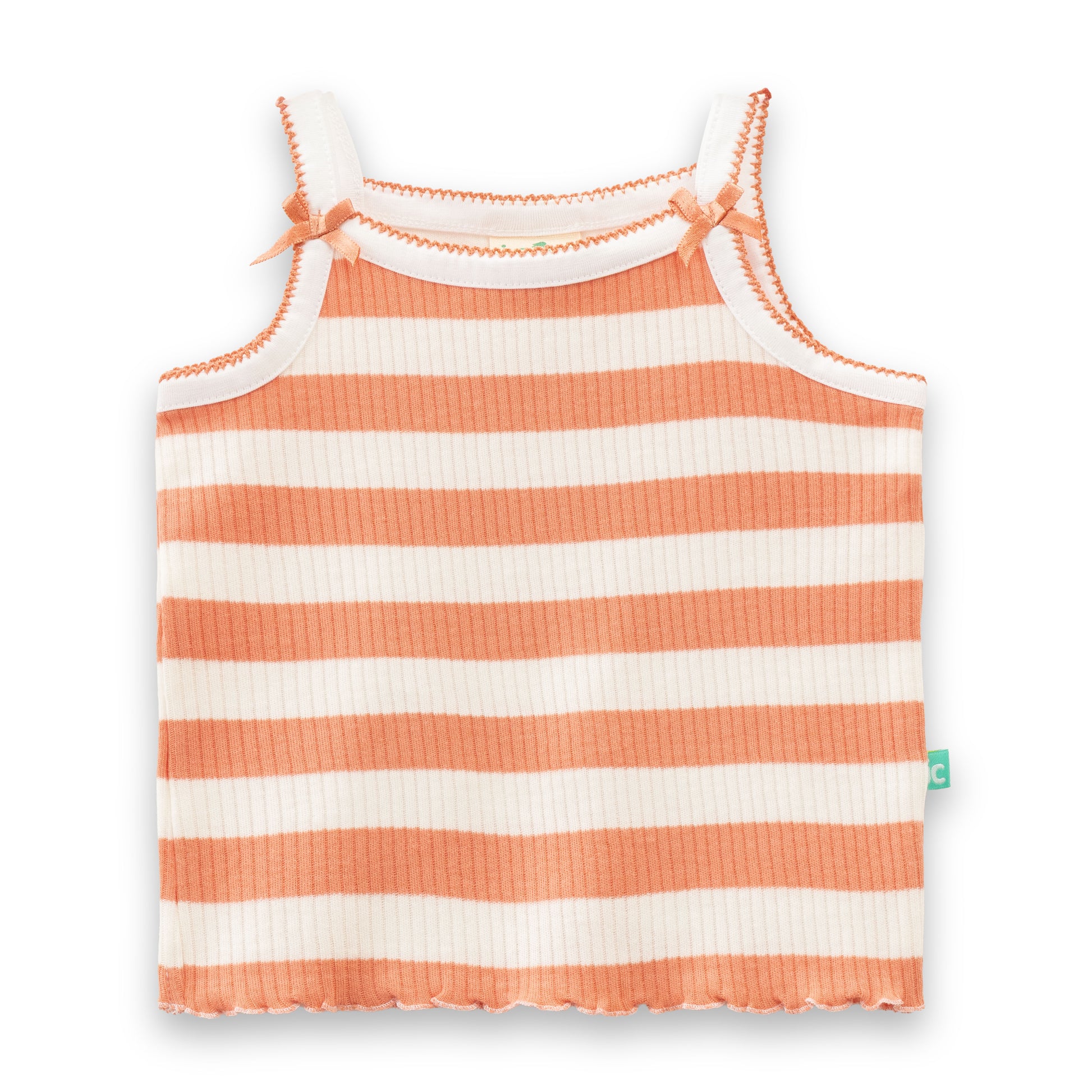 "Baby Girls' Orange & White Striped Ribbed Cotton Sleeveless Camisole and Shorts Set"