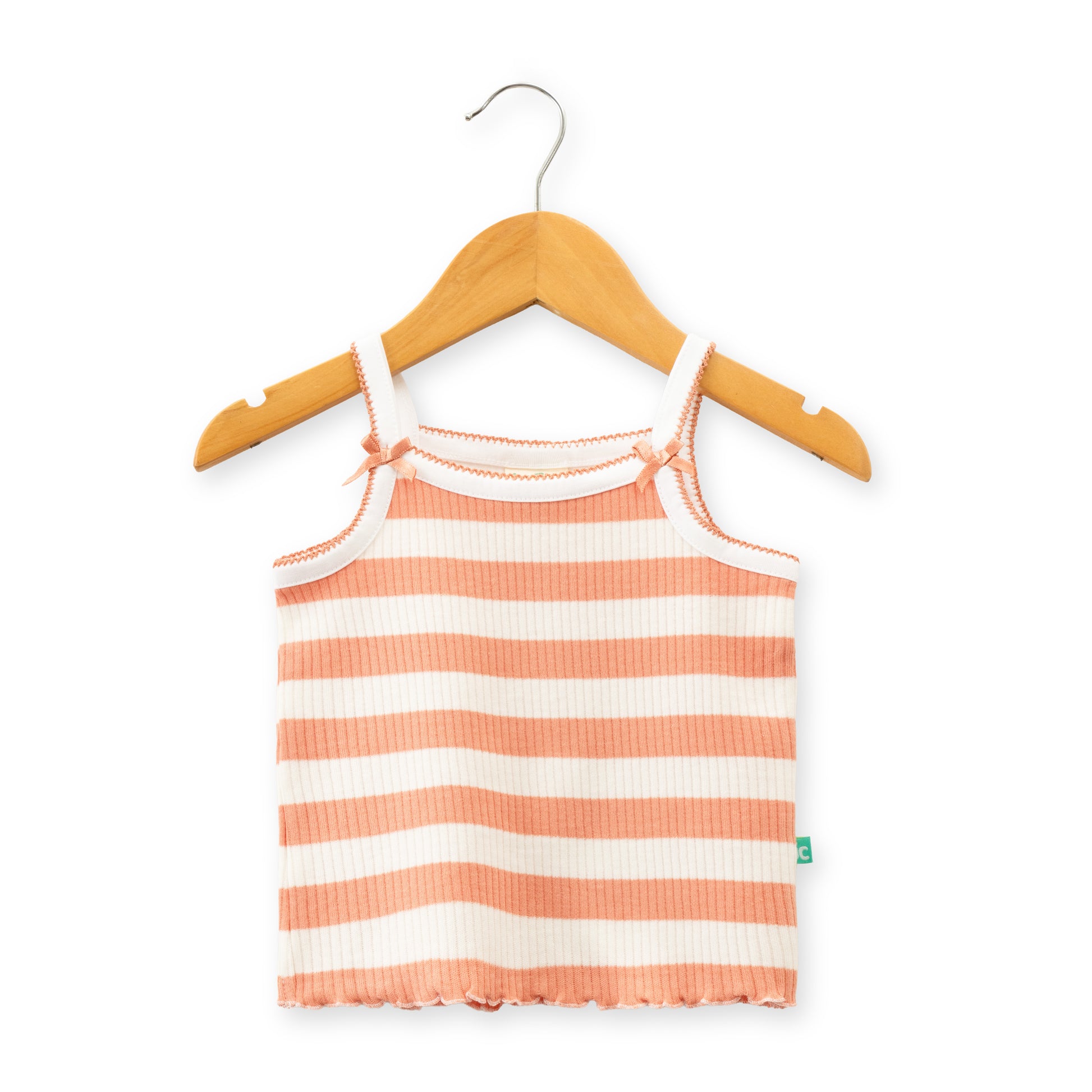 "Baby Girls' Orange & White Striped Ribbed Cotton Sleeveless Camisole and Shorts Set"