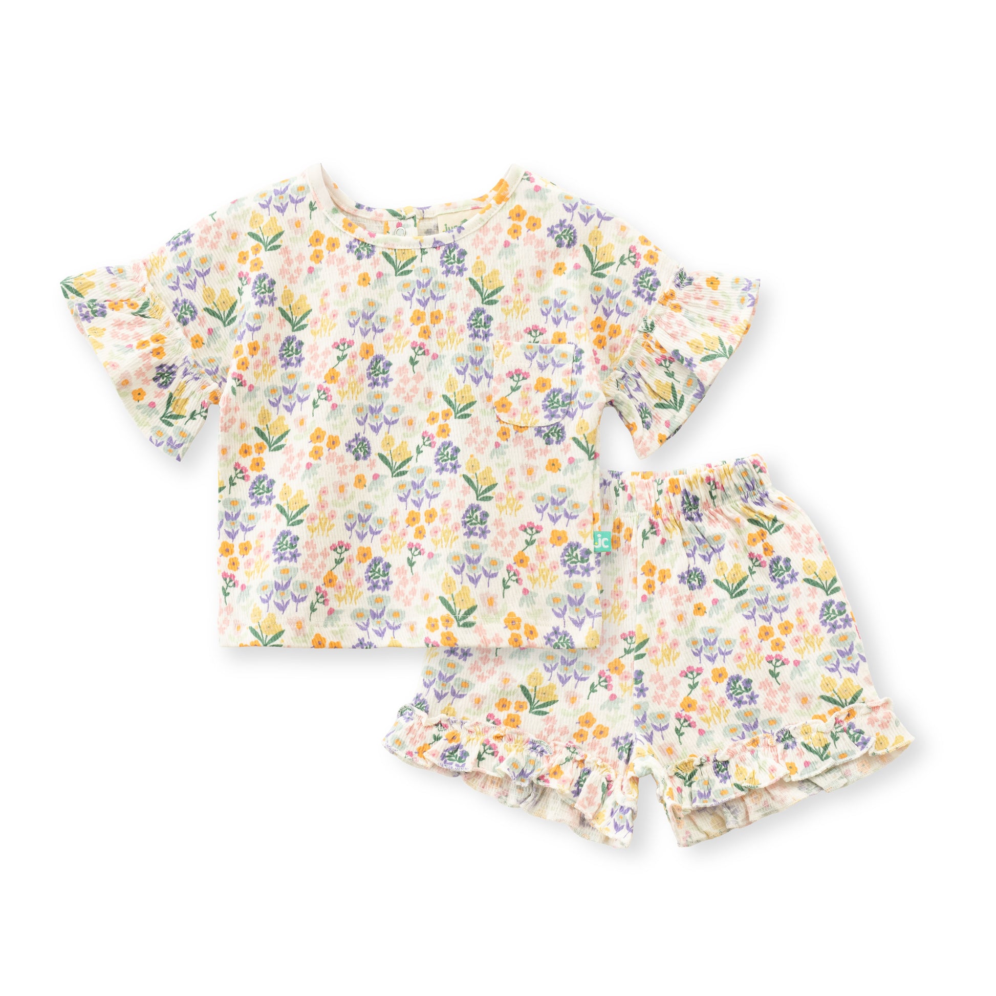 "Baby Girls' Lightweight Floral  Printed Top & Shorts Set – Soft Cotton Blend"
