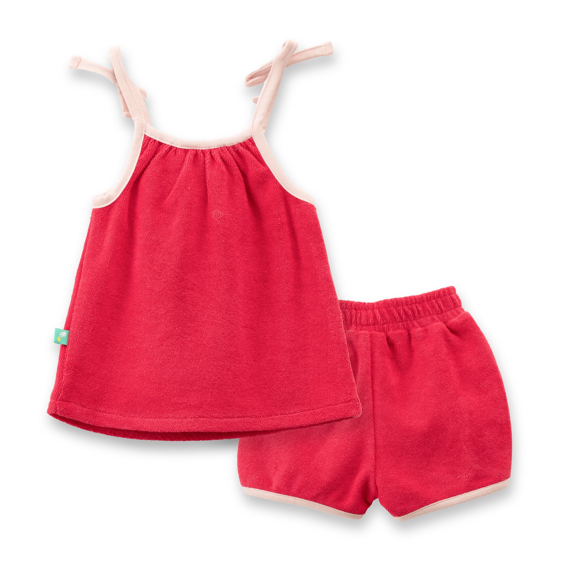 "Baby Girls' Red Terry Cotton Camisole and Shorts Set with Contrast Trim"